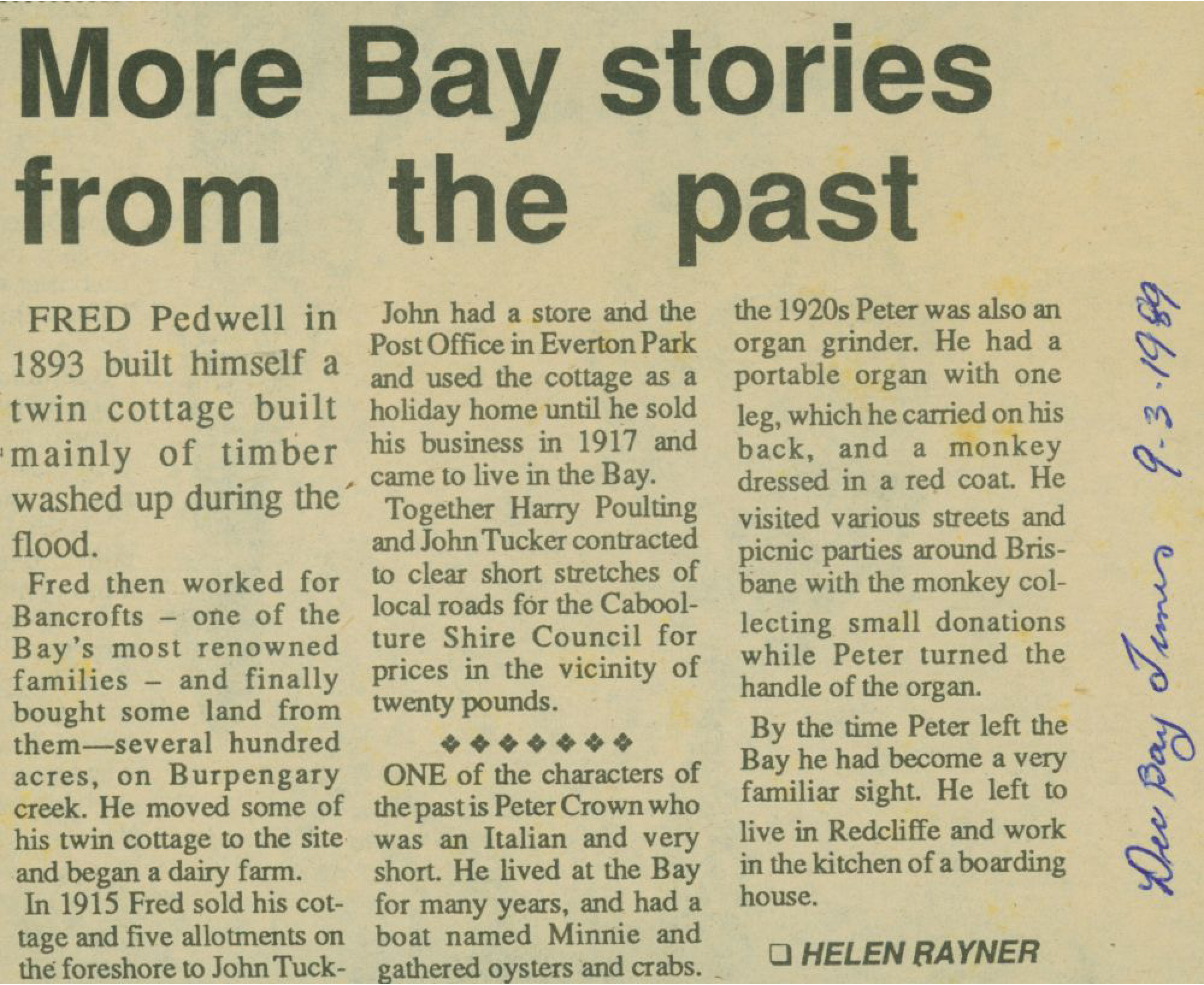 Newspaper article - More Bay stories from the past