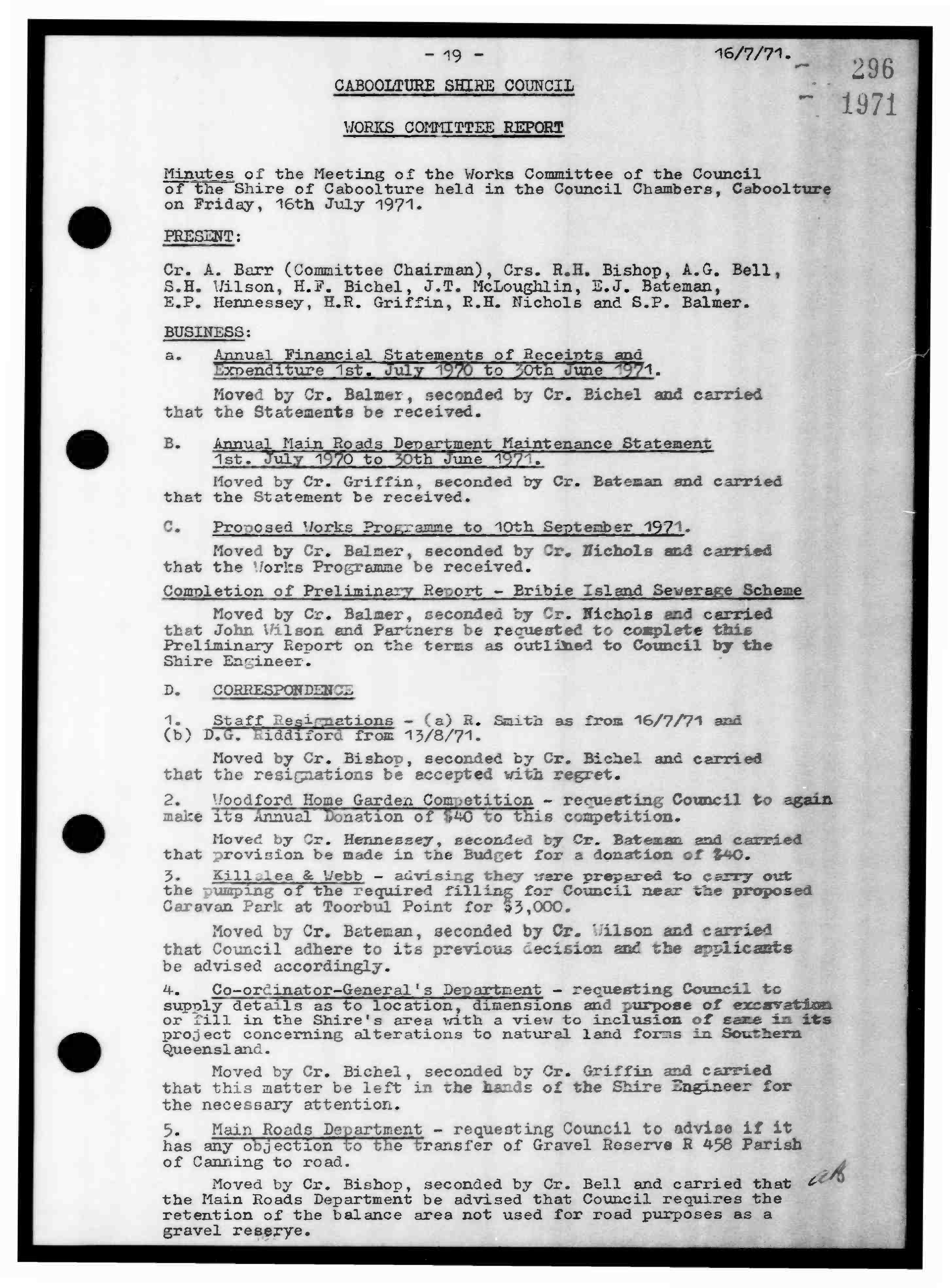 Caboolture Shire Council Minutes - 16 July 1971 - 10 December 1971