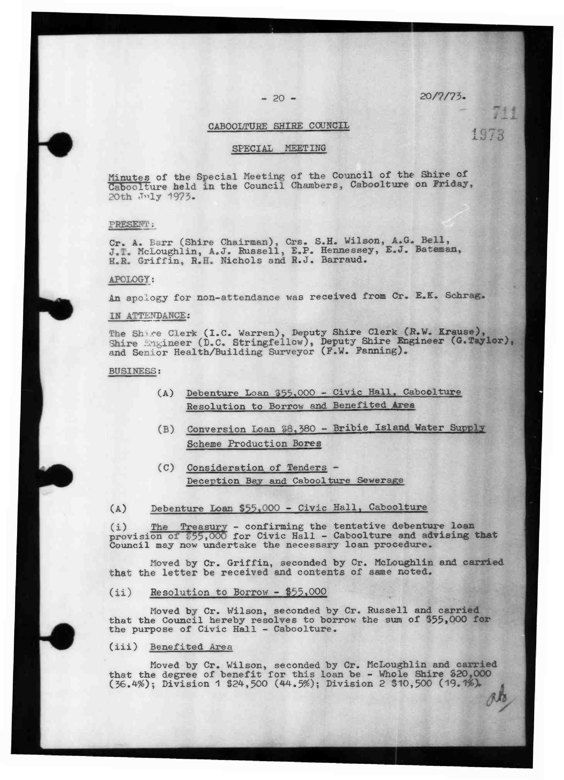 Caboolture Shire Council Minutes - 20 July 1973 - 12 December 1973