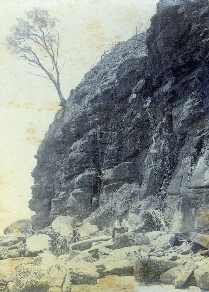 Rock cliffs along the foreshore at Caloundra, 1890