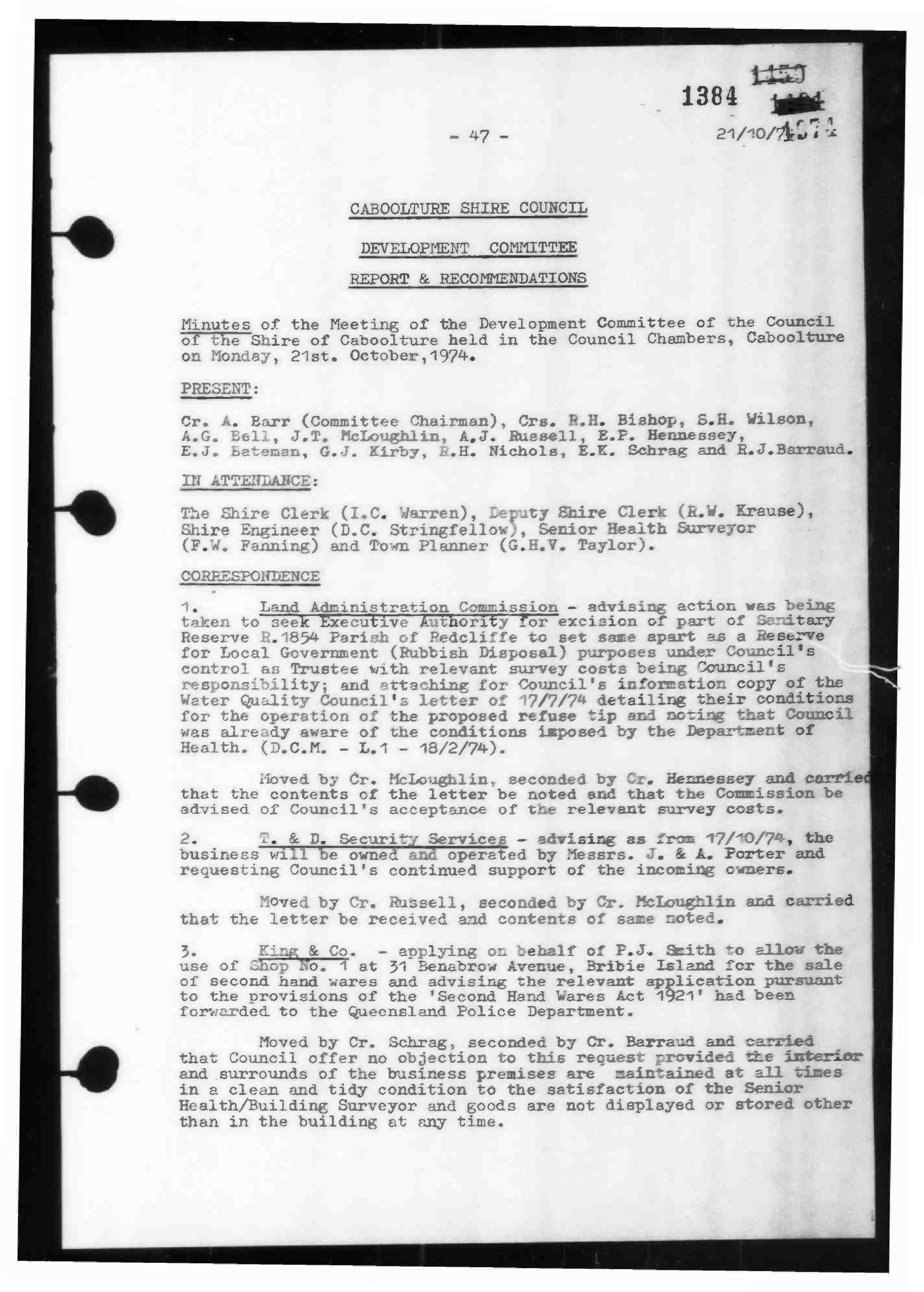 Caboolture Shire Council Minutes - 21 October 1974 - 13 December 1974