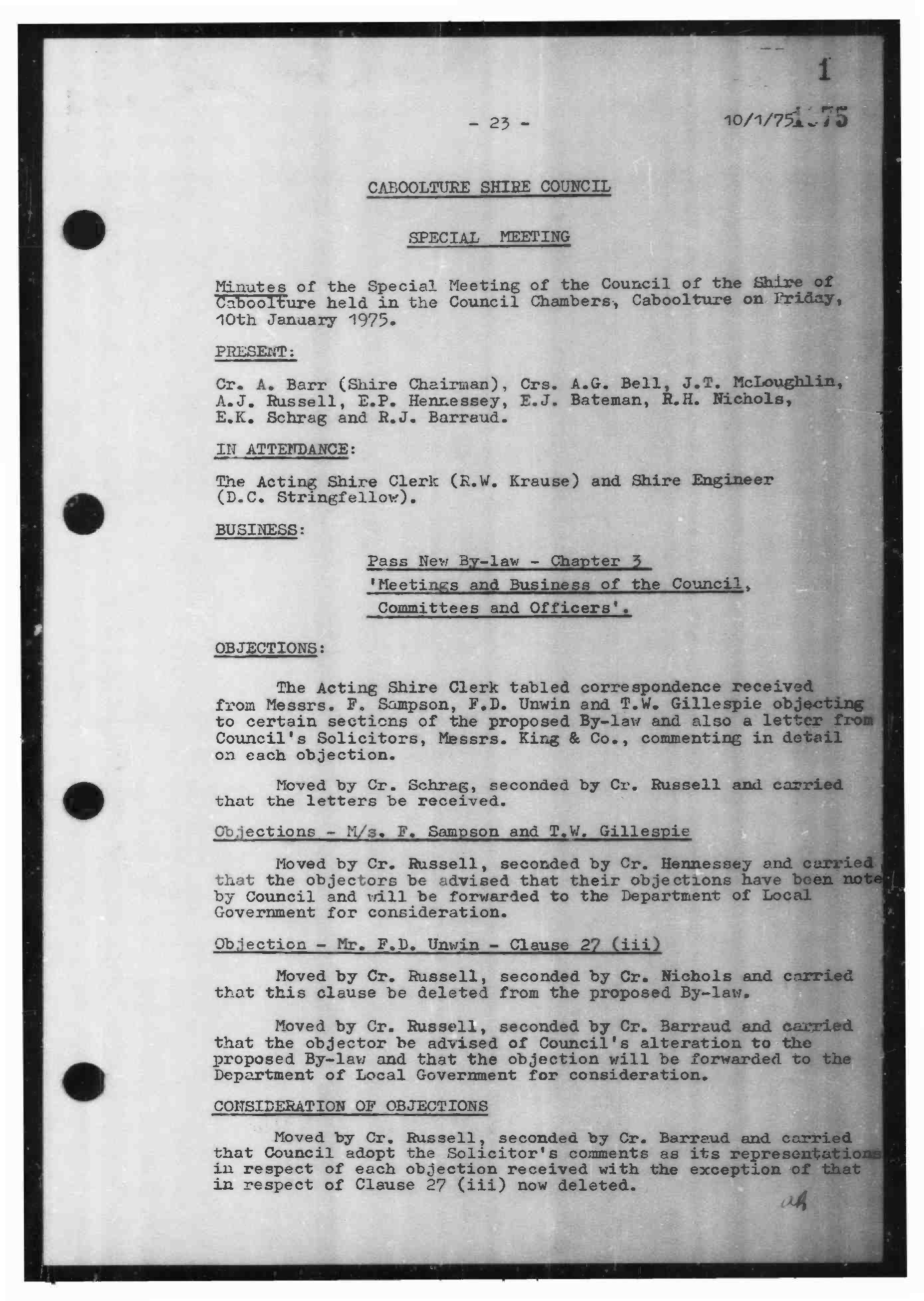 Caboolture Shire Council Minutes - 10 January 1975 - 26 March 1975