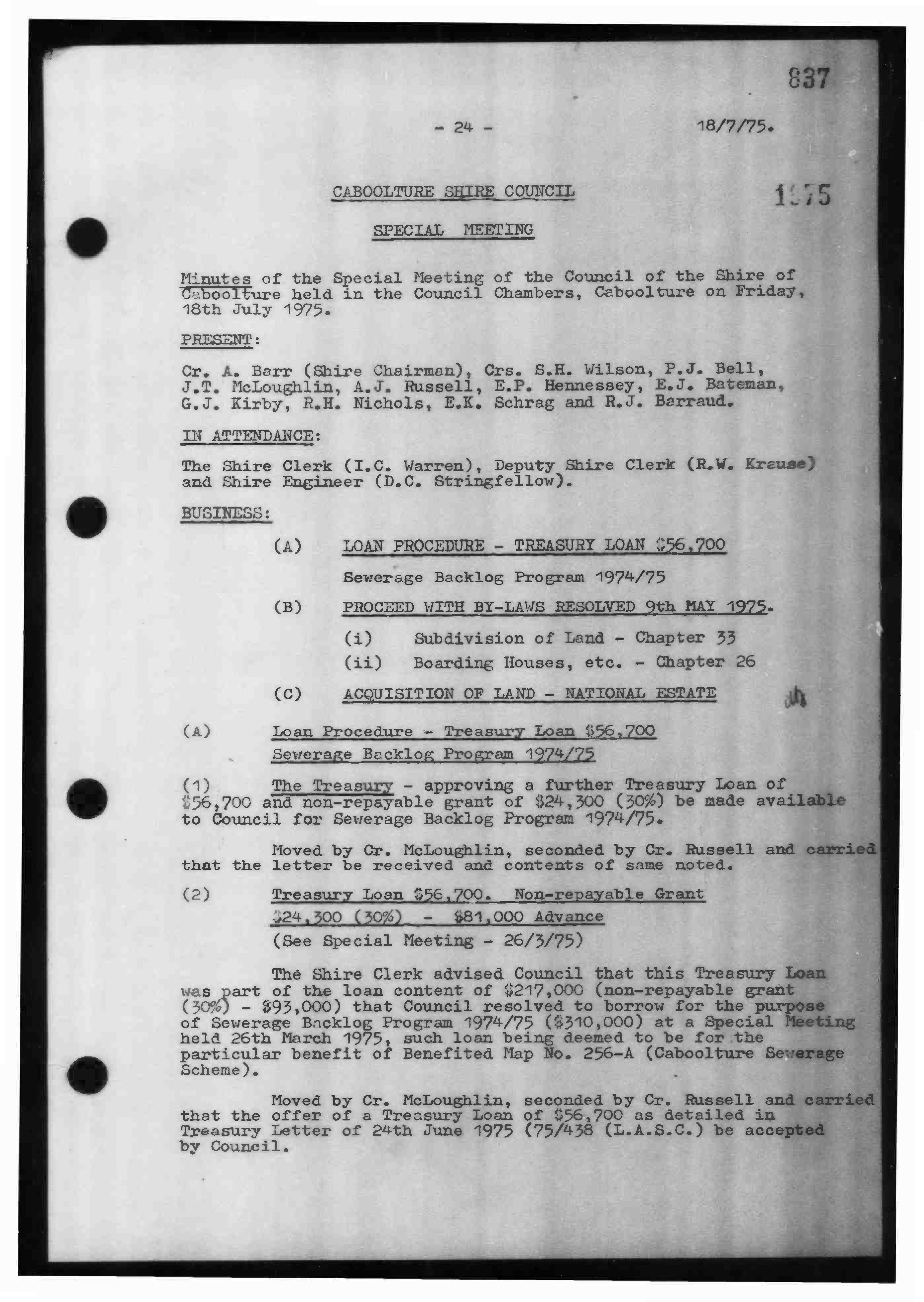 Caboolture Shire Council Minutes - 18 July 1975 - 10 October 1975