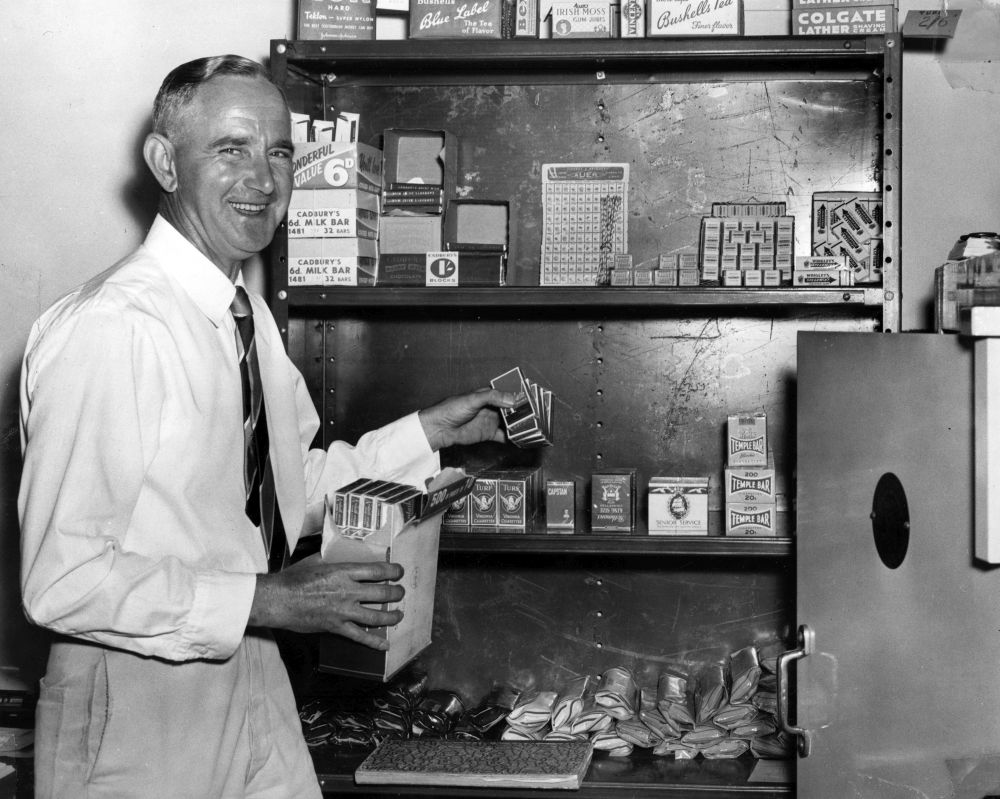 Charlie Langley with tobacconist supplies