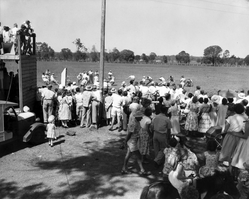 Sporting event during the Christmas party at the Lawnton Showgrounds, 1957