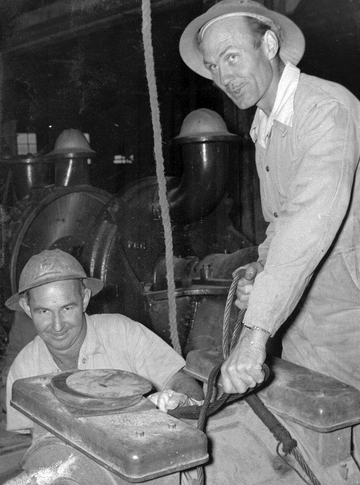 Jack Timms and John Deardon at work