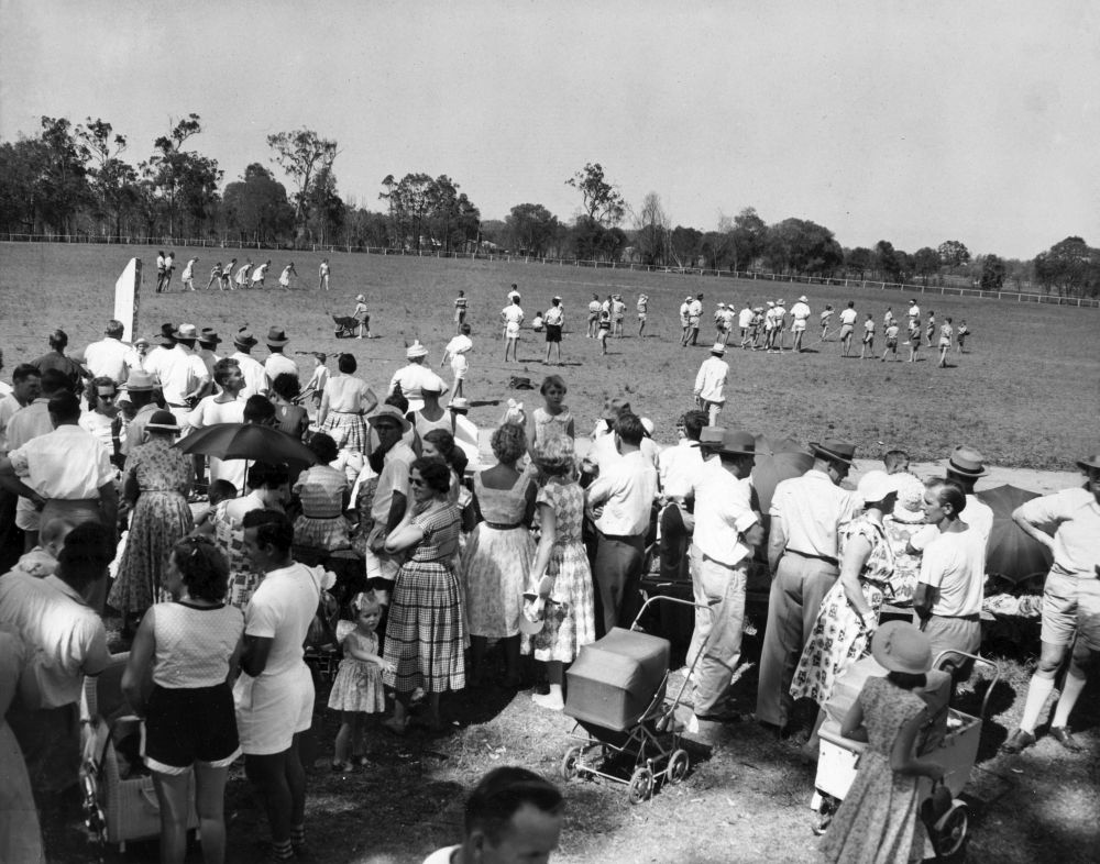 Sporting event during the Christmas party at the Lawnton Showgrounds, 1957