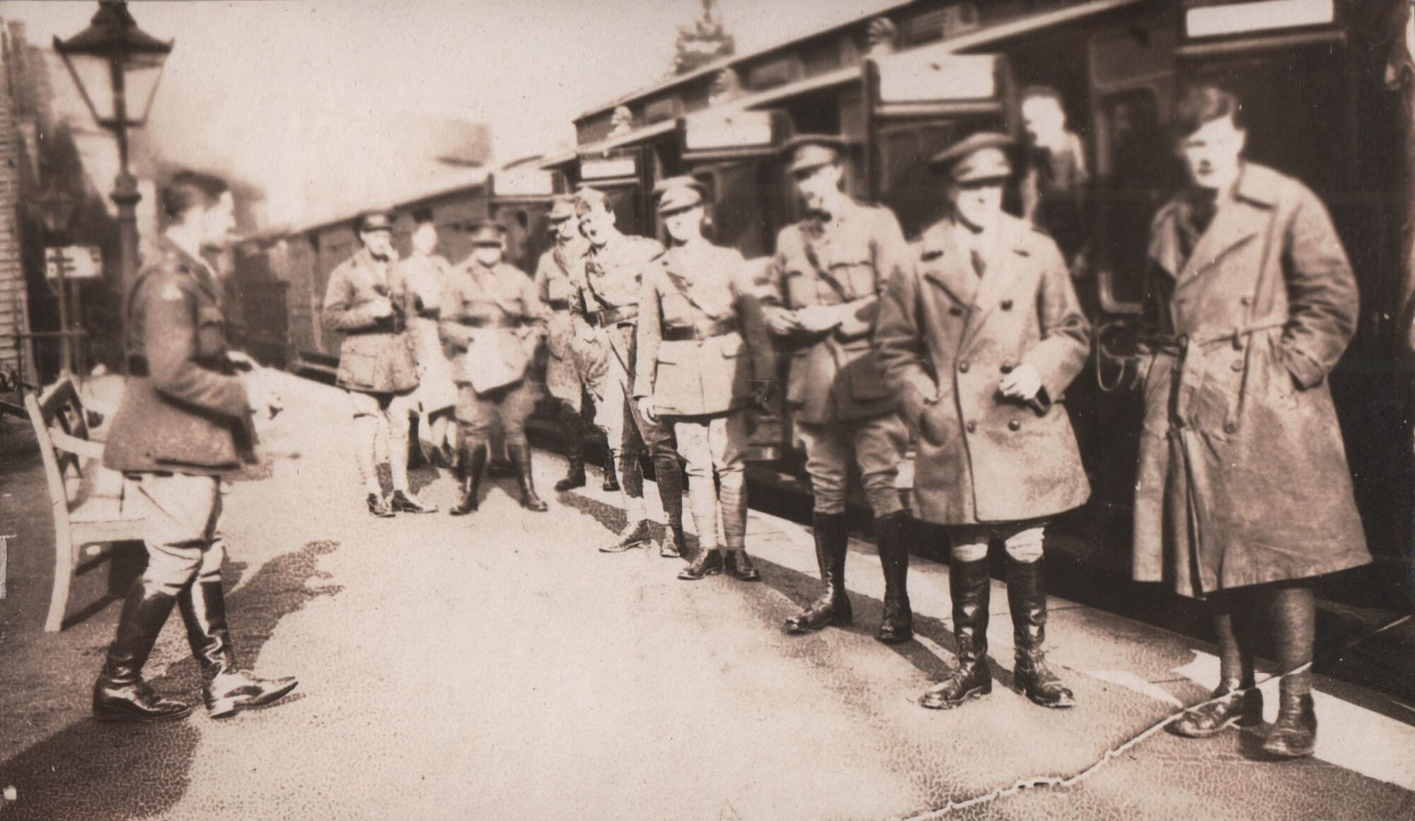 Service personnel boarding the train