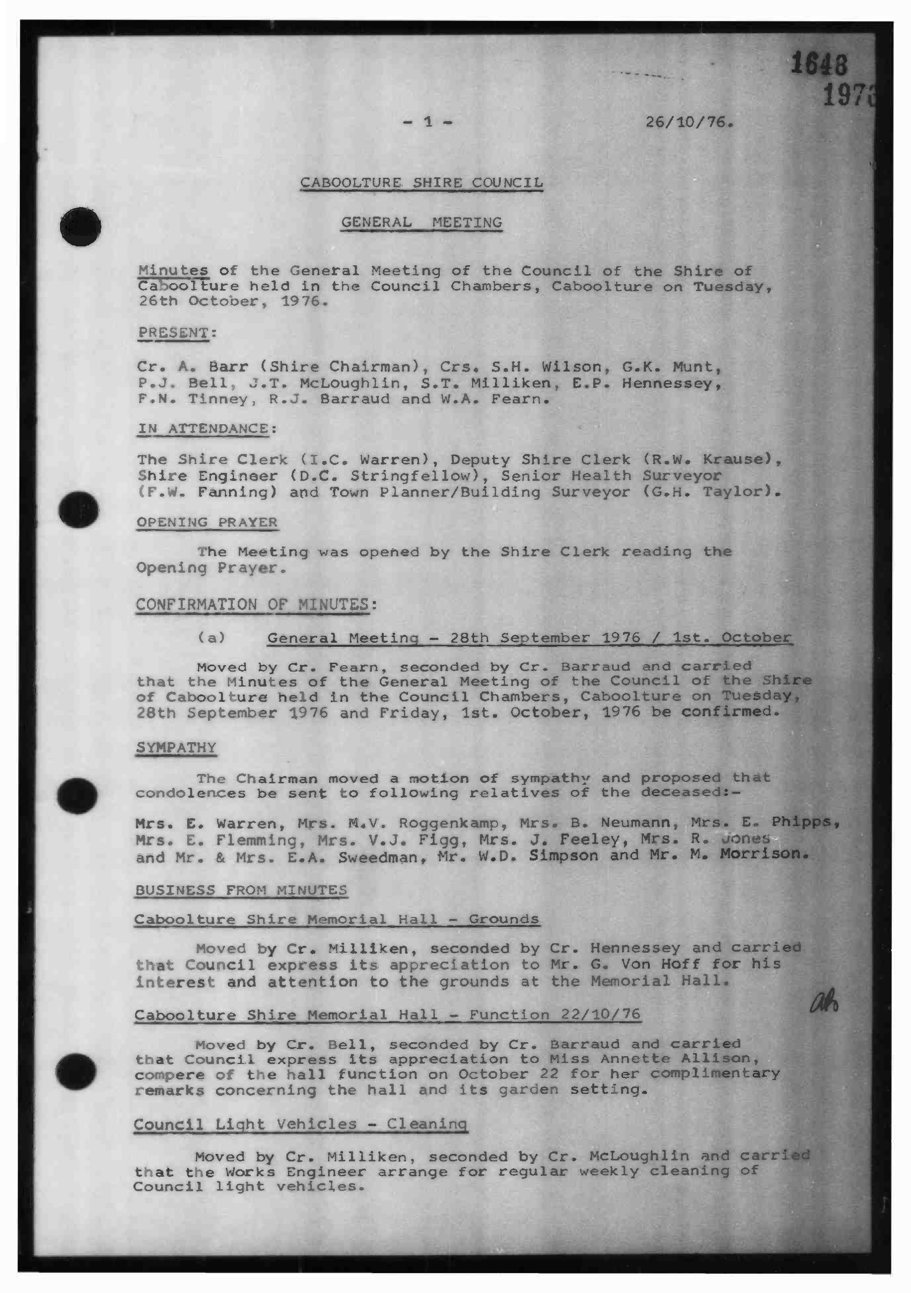 Caboolture Shire Council Minutes - 26 October 1976 - 13 December 1976