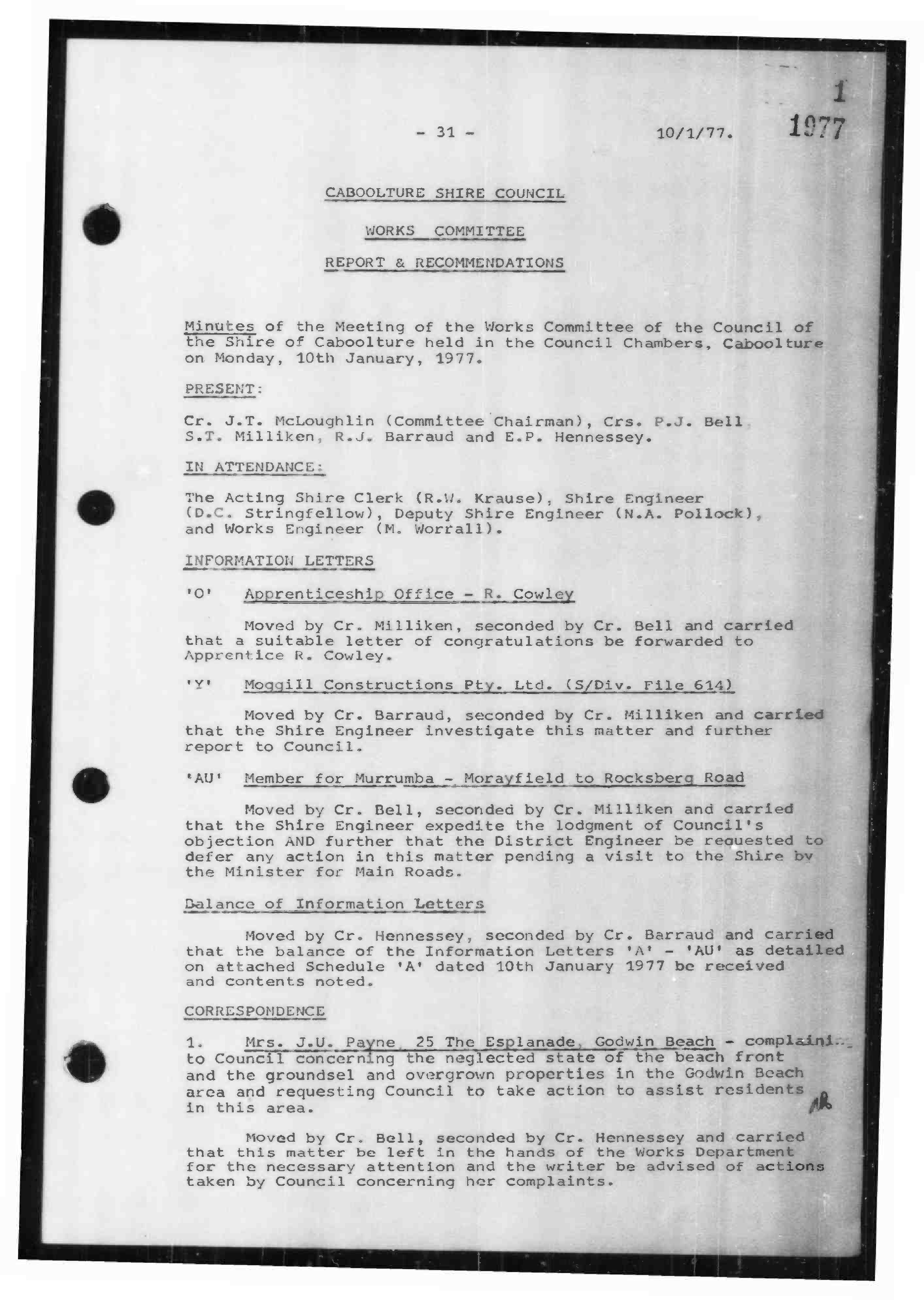Caboolture Shire Council Minutes - 10 January 1977 - 30 March 1977
