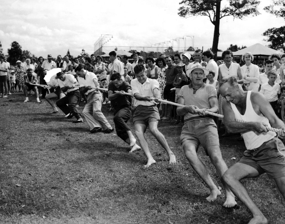 Ted Matheson's shift winning the tug-of-war at a Christmas party sports day