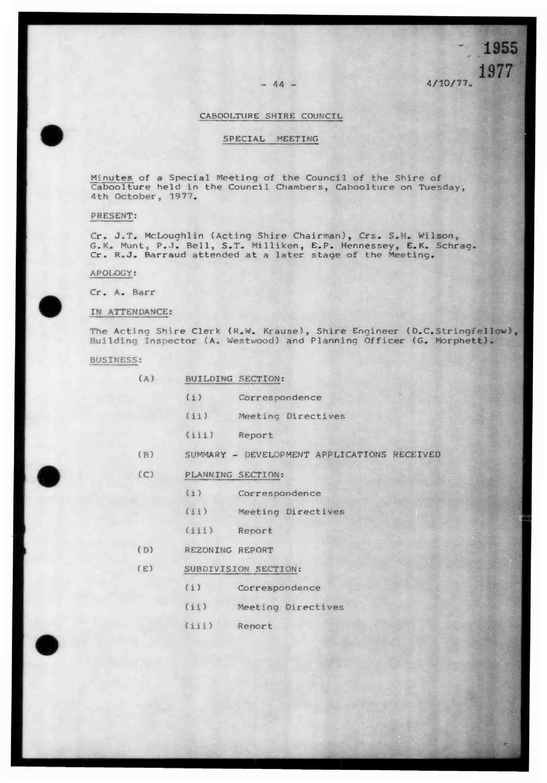 Caboolture Shire Council Minutes - 4 October 1977 - 15 November 1977