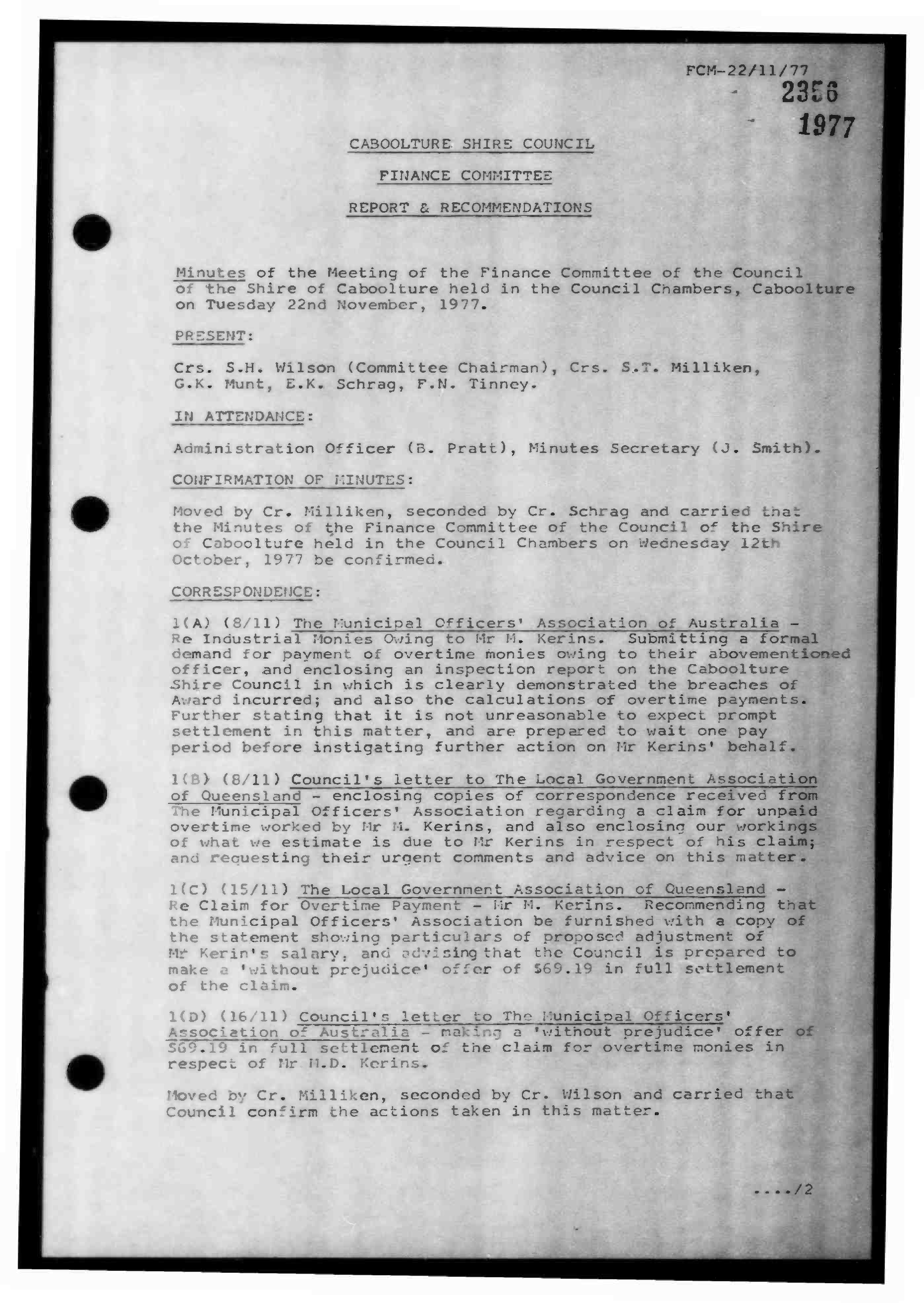 Caboolture Shire Council Minutes - 22 November 1977 - 19 December 1977