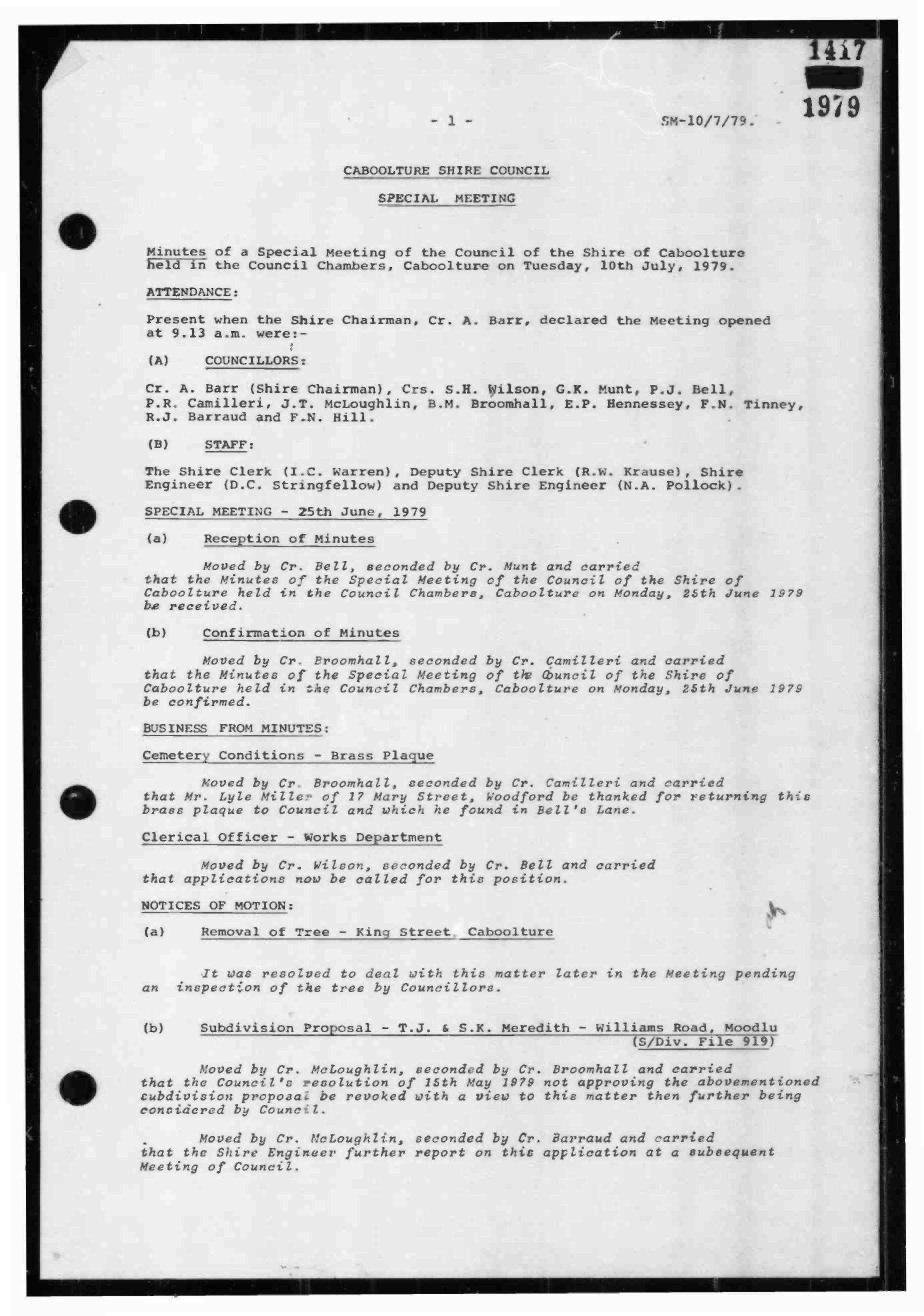 Caboolture Shire Council Minutes - 10 July 1979 - 15 August 1979
