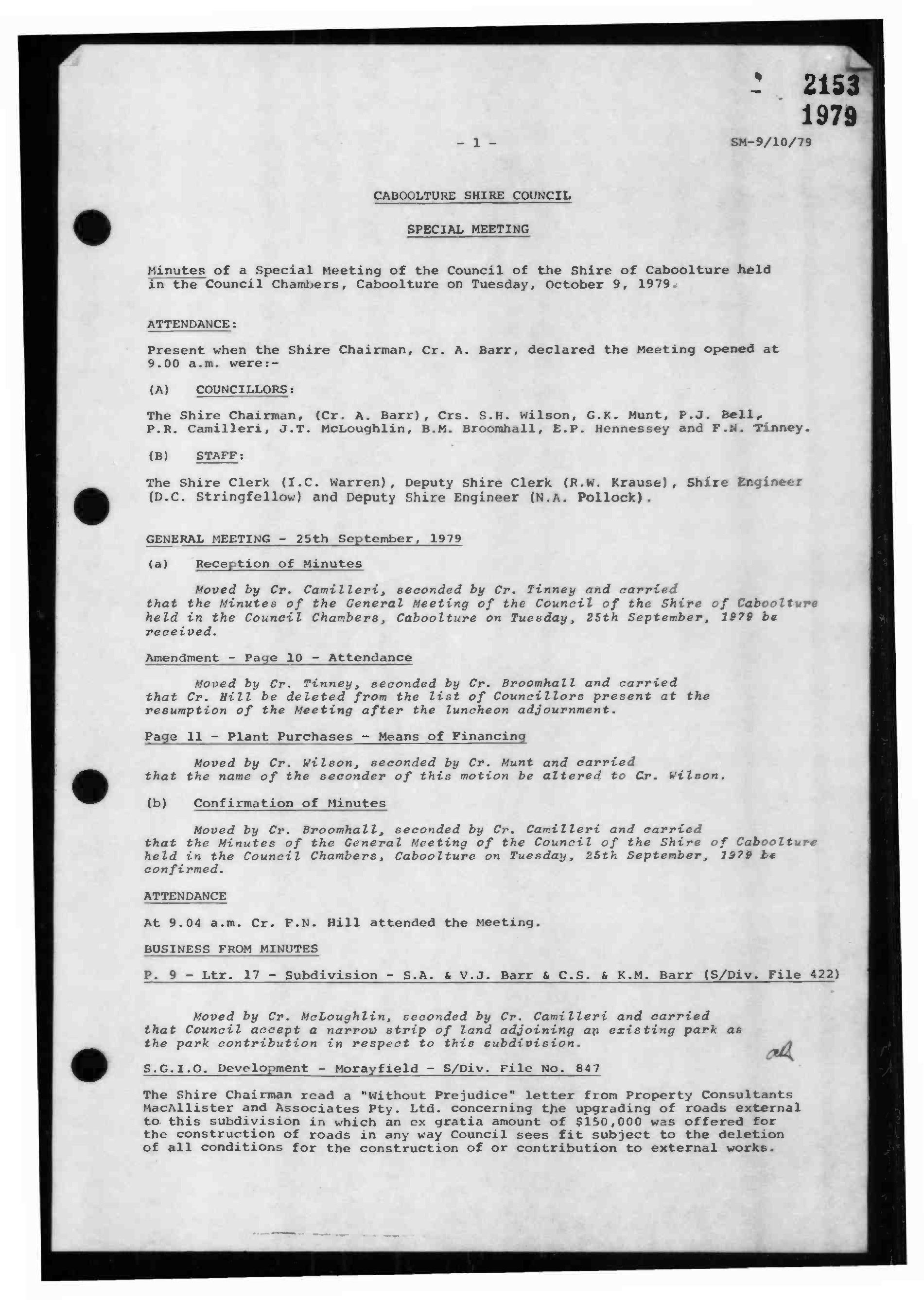 Caboolture Shire Council Minutes - 9 October 1979 - 20 November 1979