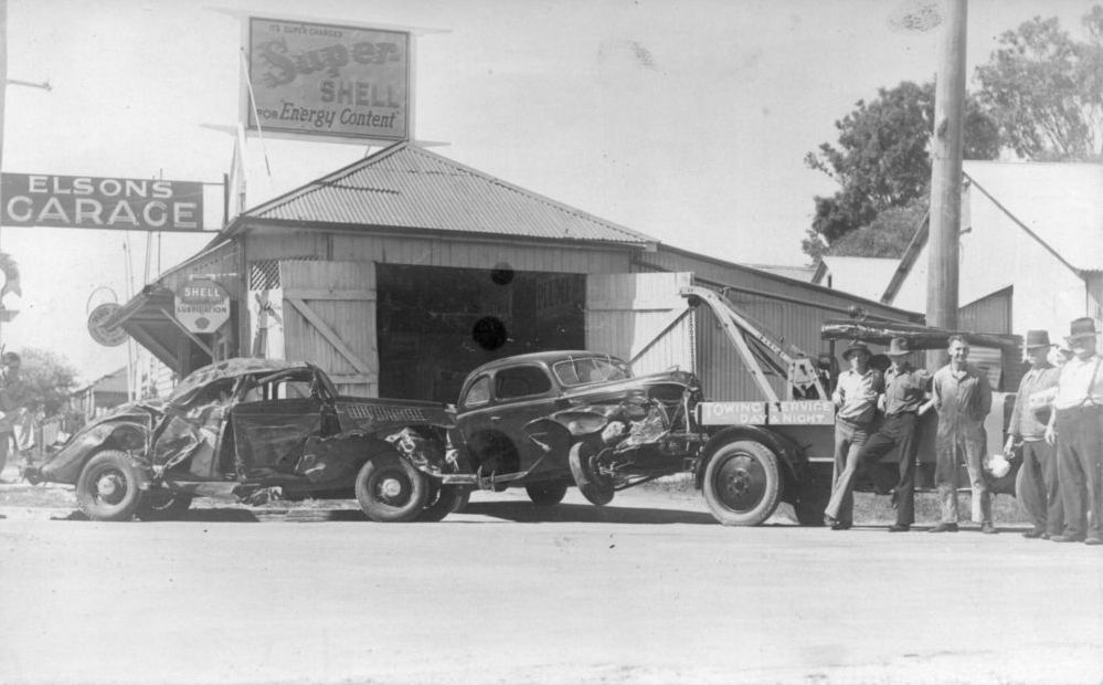 Damaged vehicles at Elson's garage