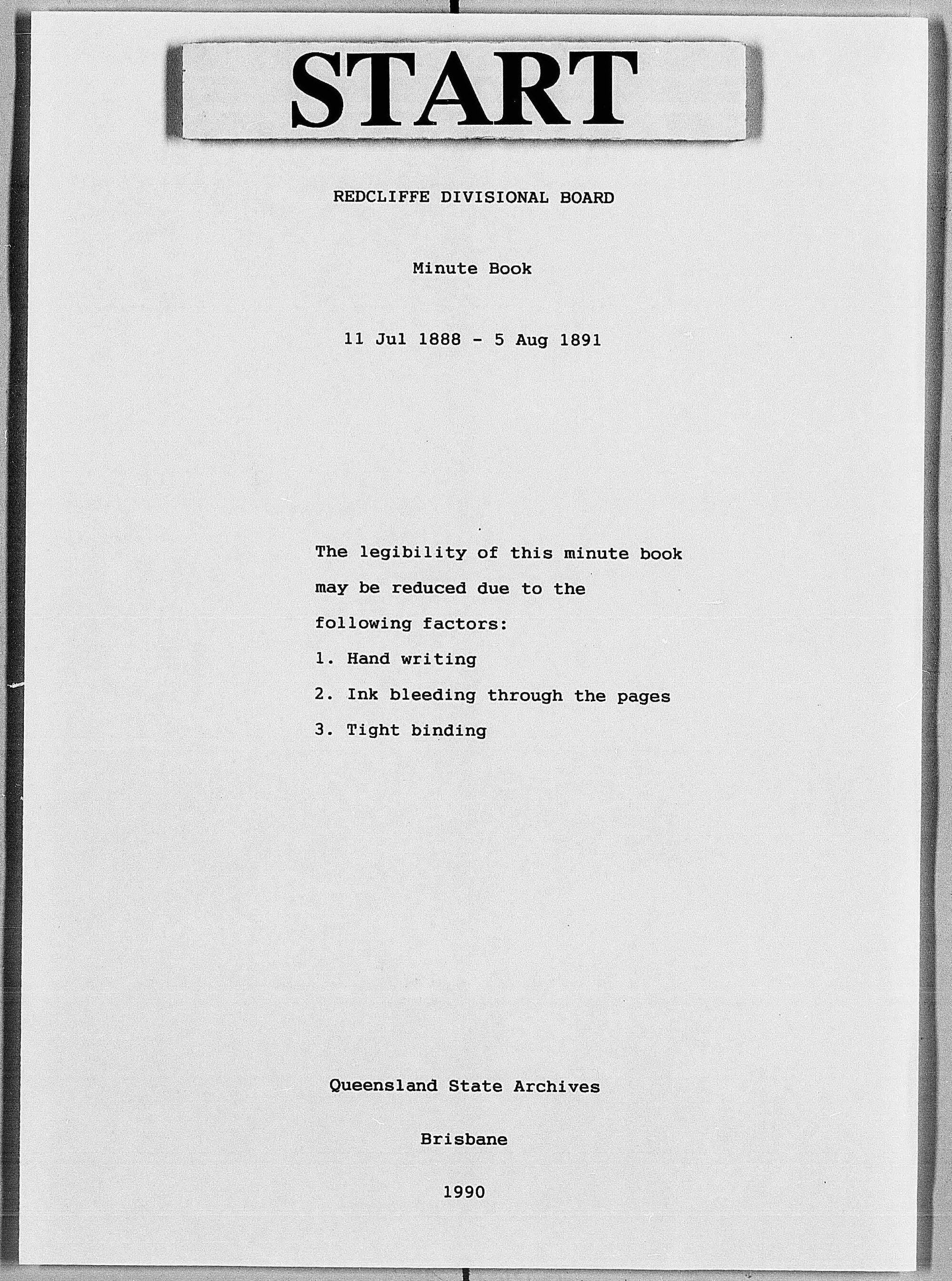 Redcliffe Divisional Board Minutes - 11 July 1888 - 4 December 1888