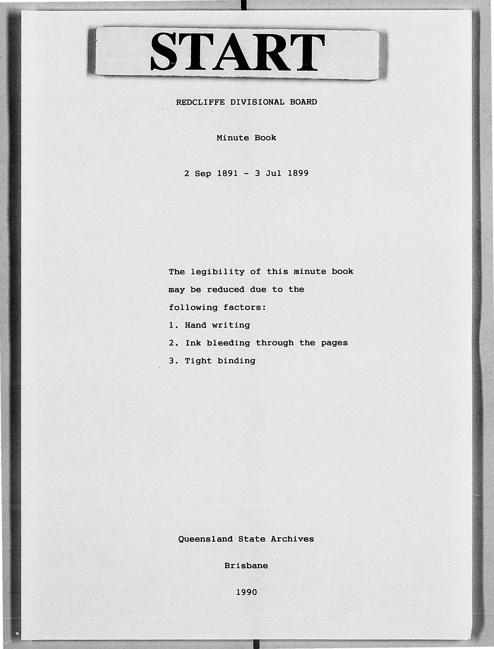 Redcliffe Divisional Board Minutes - 2 September 1891 - 9 December 1891