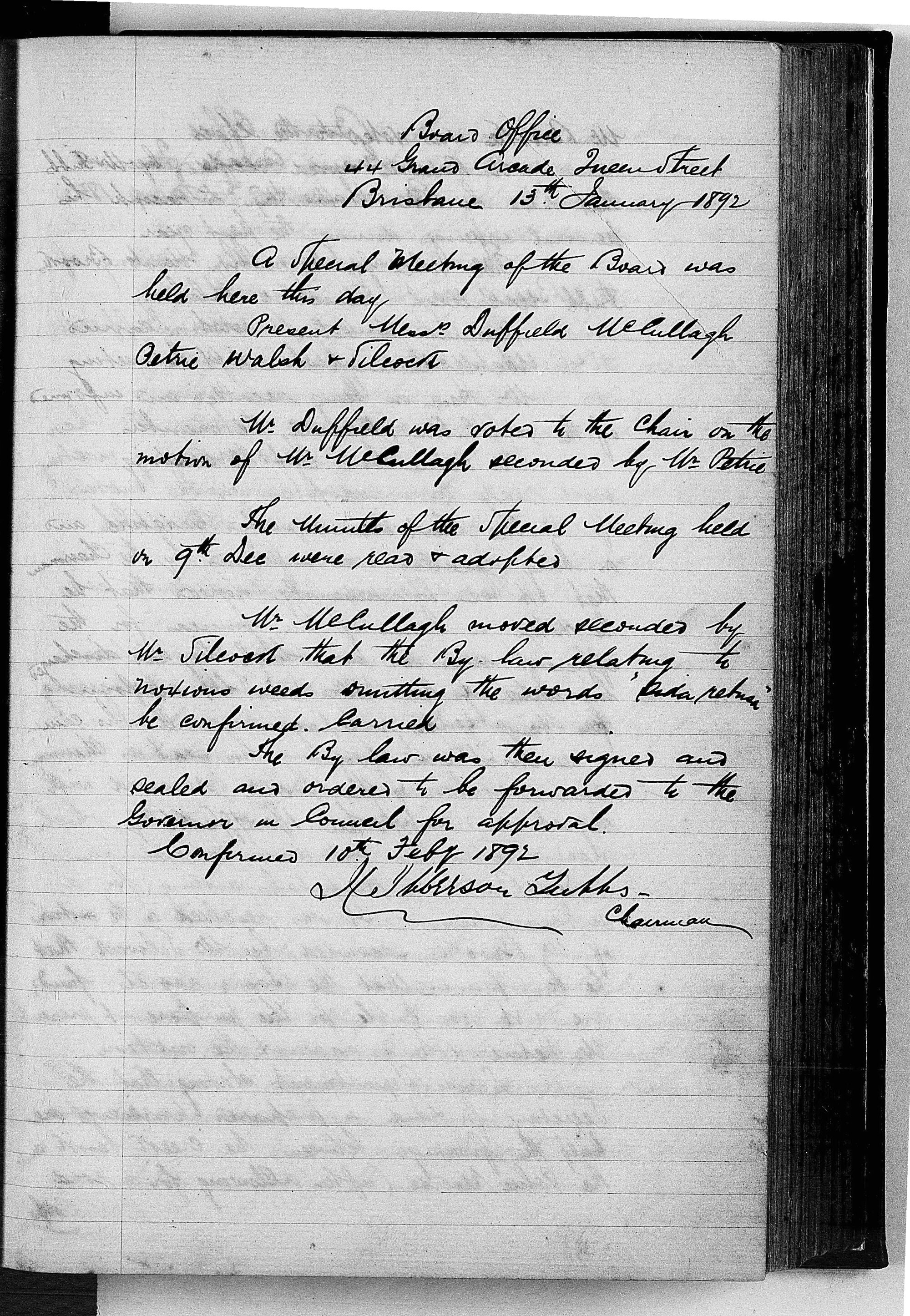 Redcliffe Divisional Board Minutes - 13 January 1892 - 28 December 1892