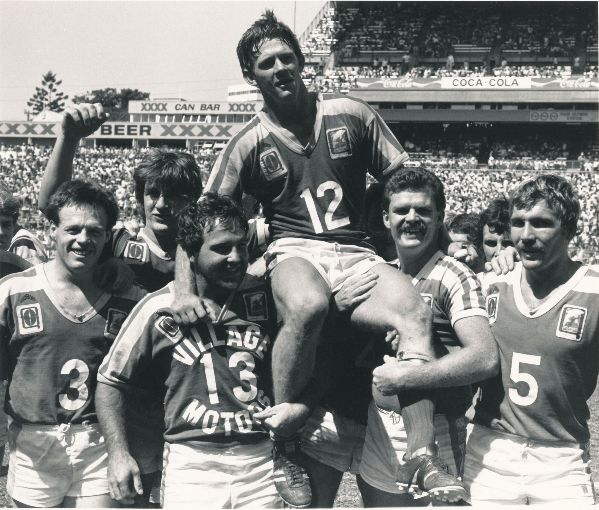 Redcliffe Rugby League team after a match, October 1984
