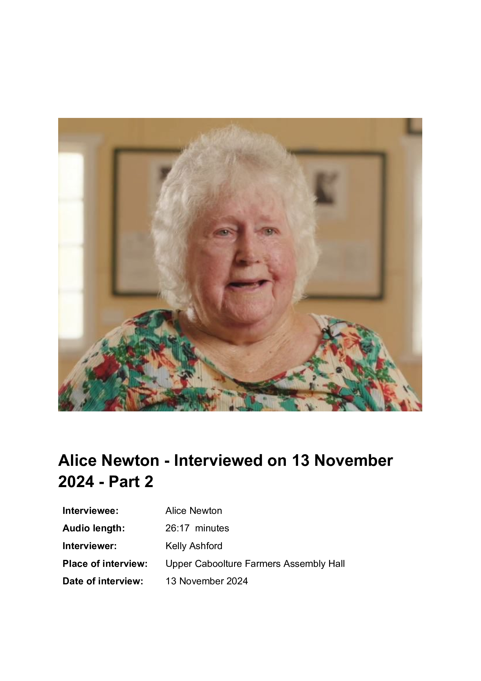 Alice Newton - Interviewed on 13 November 2024 - Part 2 - Transcript