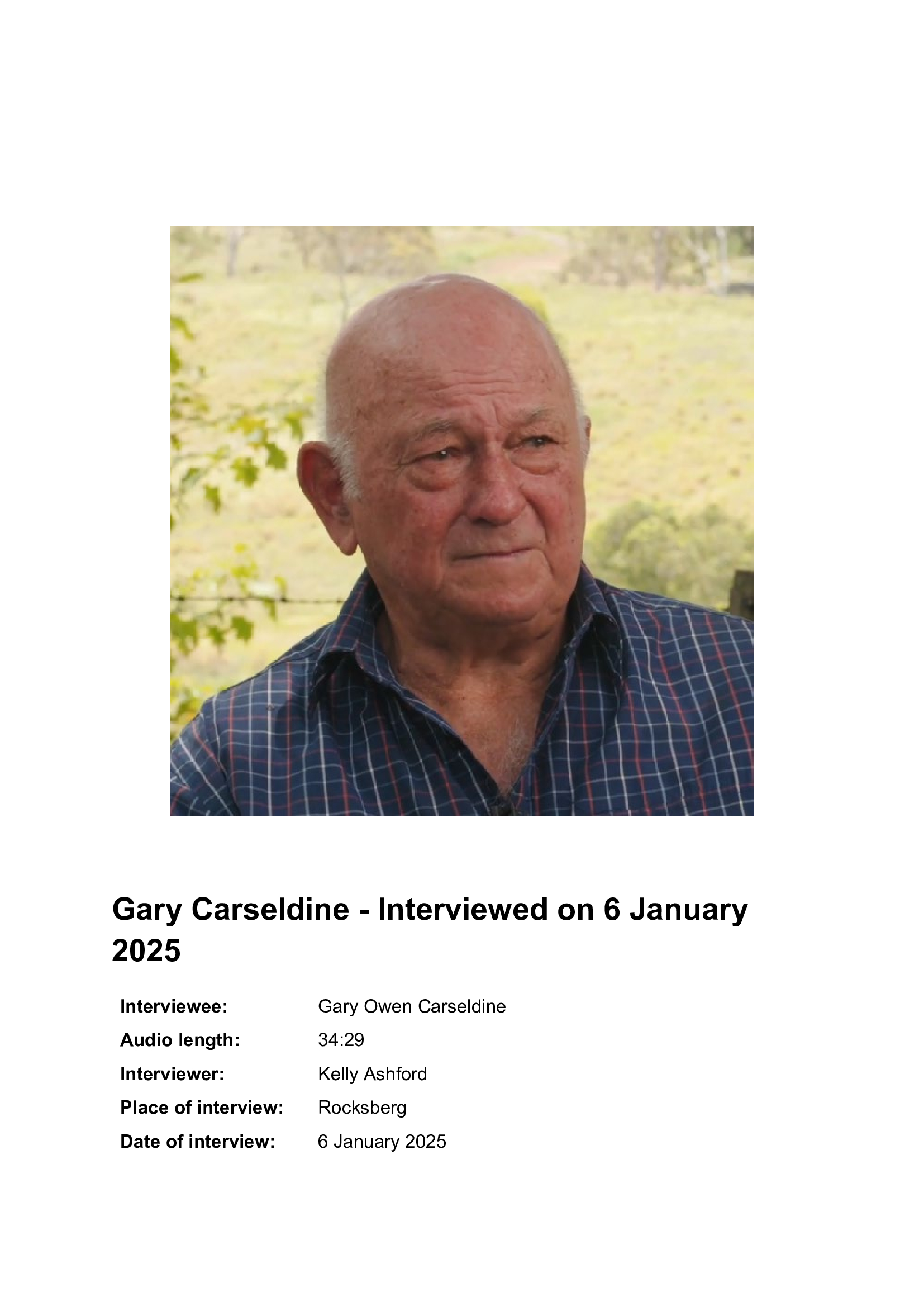 Gary Carseldine - Interviewed on 6 January 2025 - Transcript