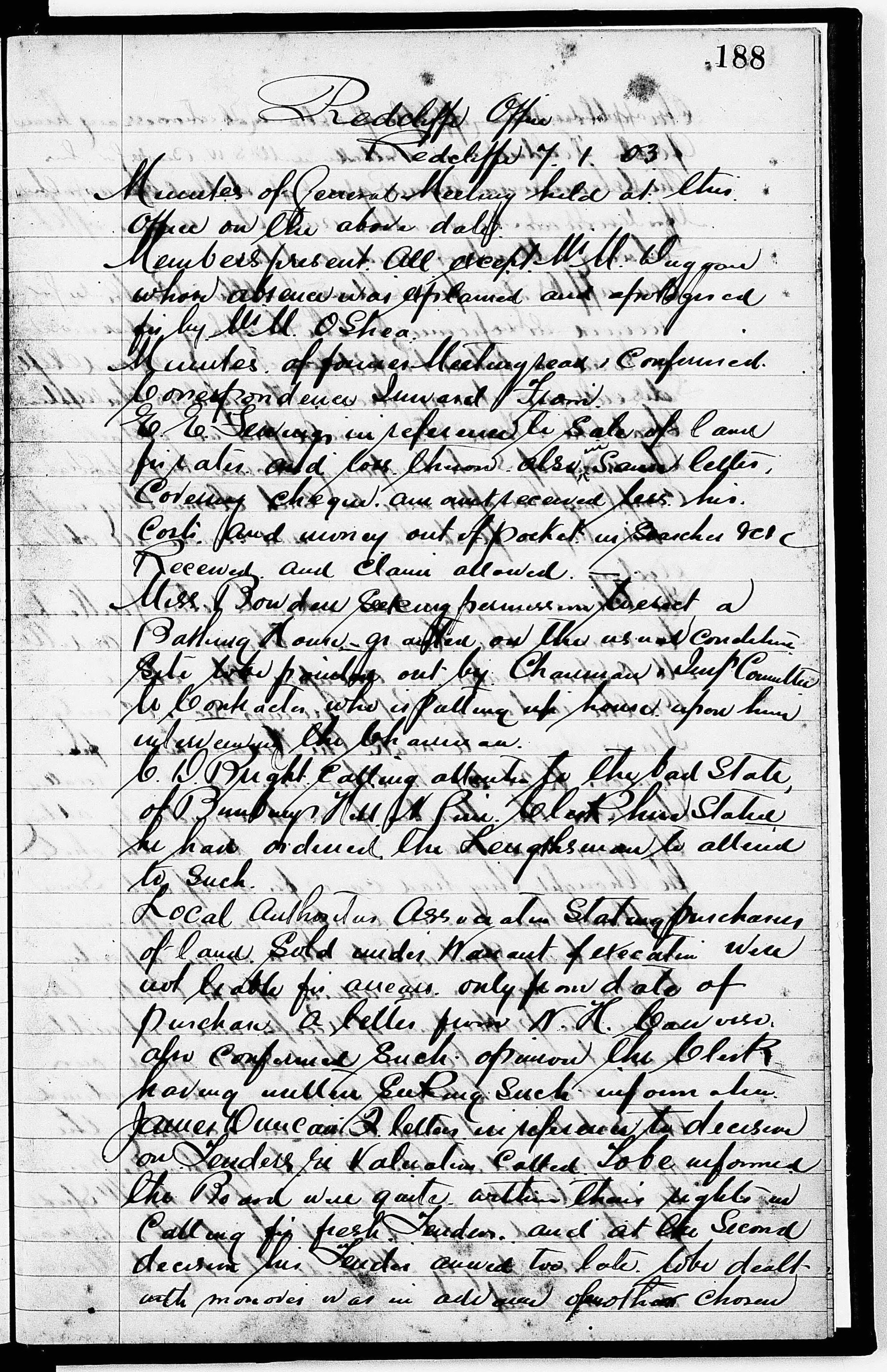 Redcliffe Divisional Board Minutes - 7 January 1903