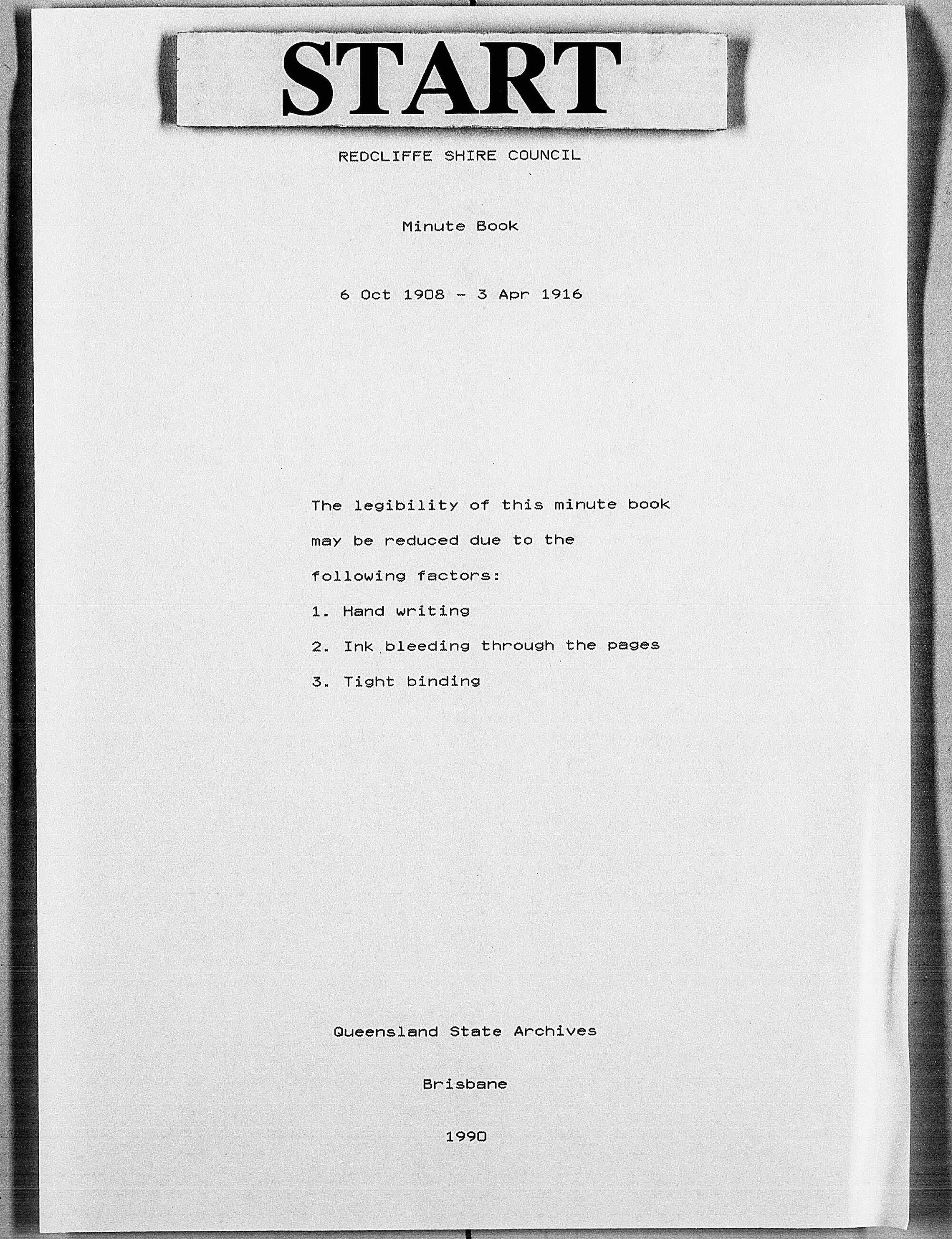 Redcliffe Shire Council Minutes - 6 October 1908 - 1 December 1908