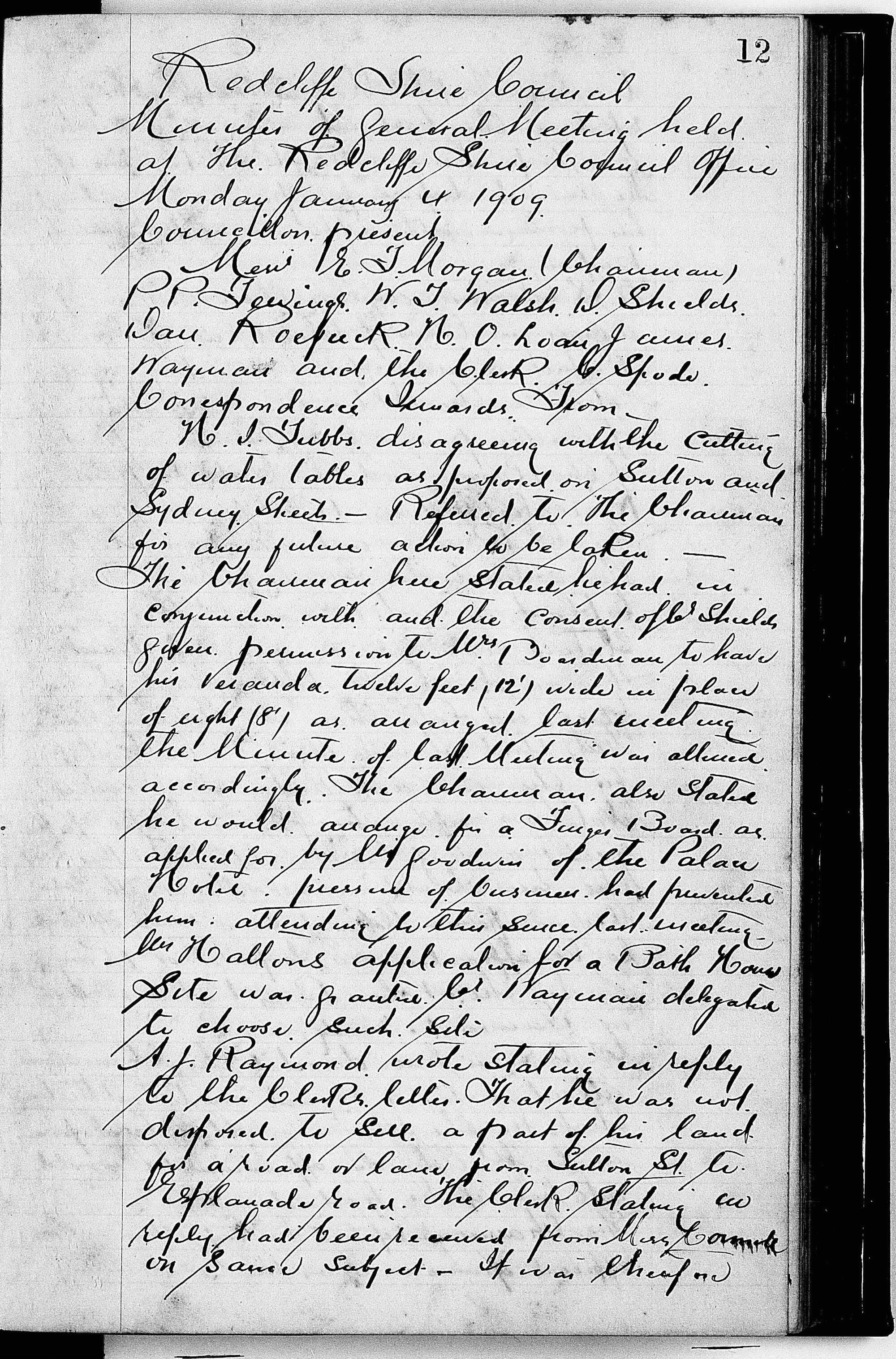 Redcliffe Shire Council Minutes - 4 January 1909 - 6 December 1909