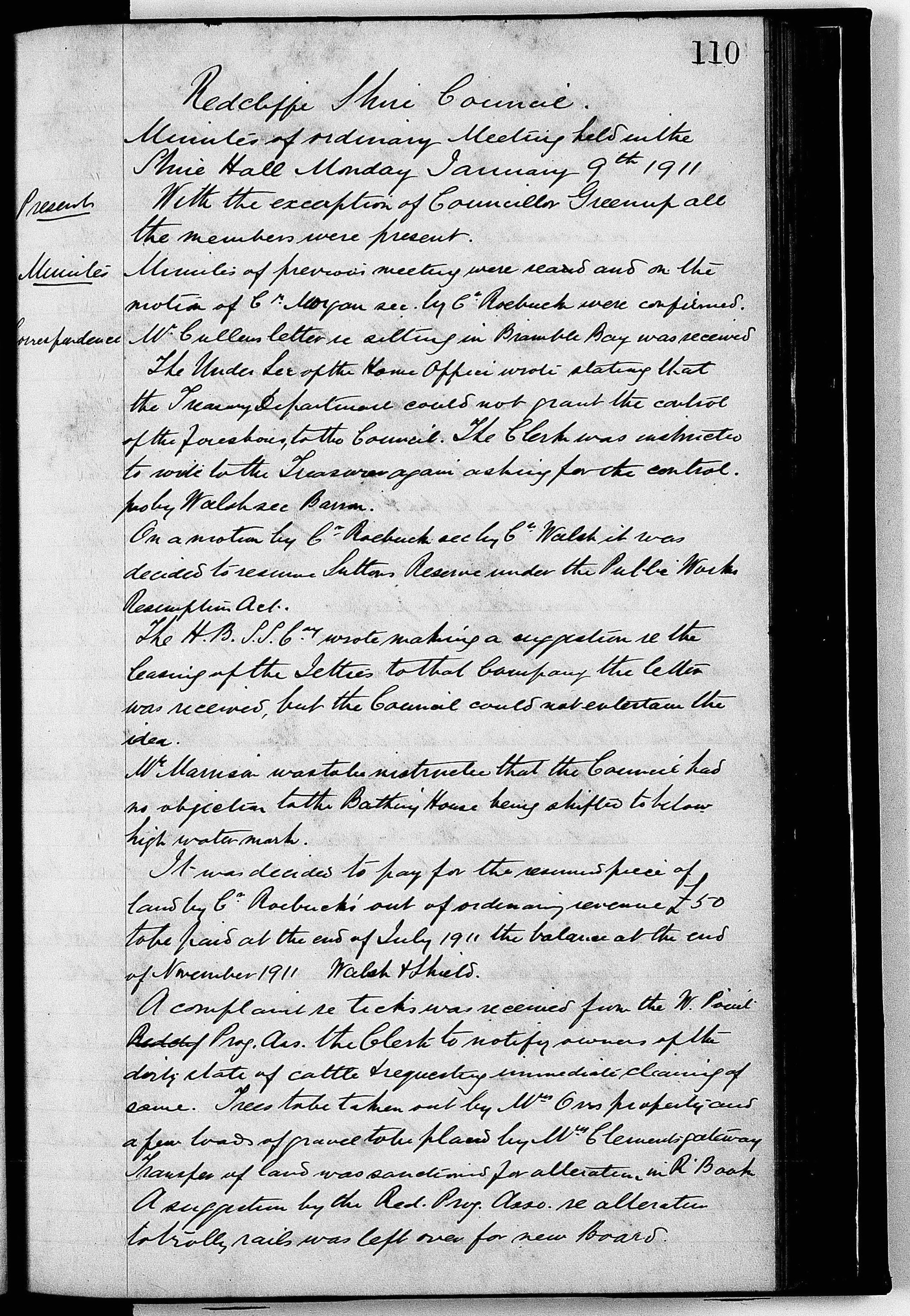 Redcliffe Shire Council Minutes - 9 January 1911 - 4 December 1911