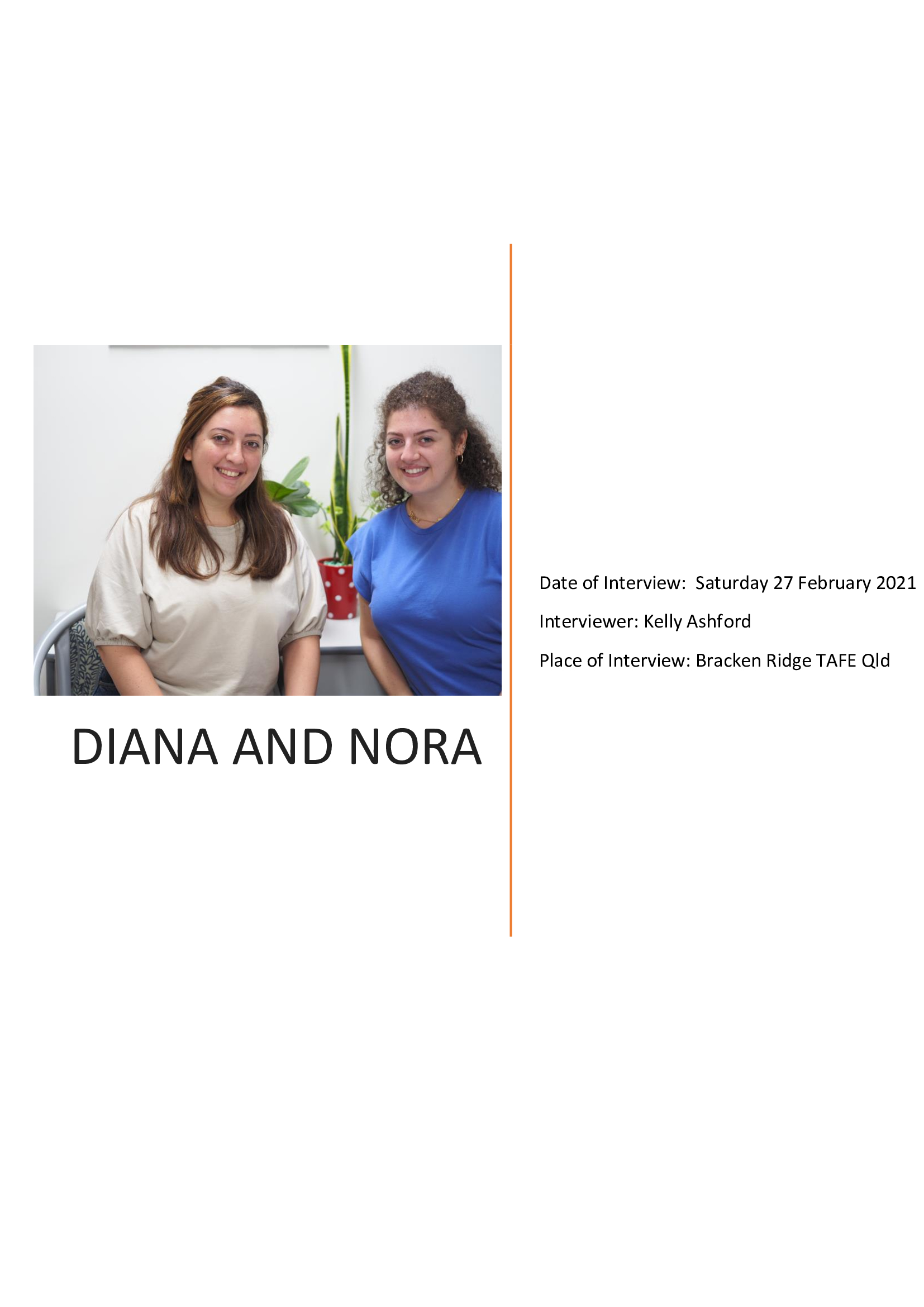 Diana and Nora oral history interview - transcript