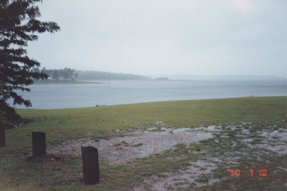 North Pine Dam during heavy rain in late April / early May 1996