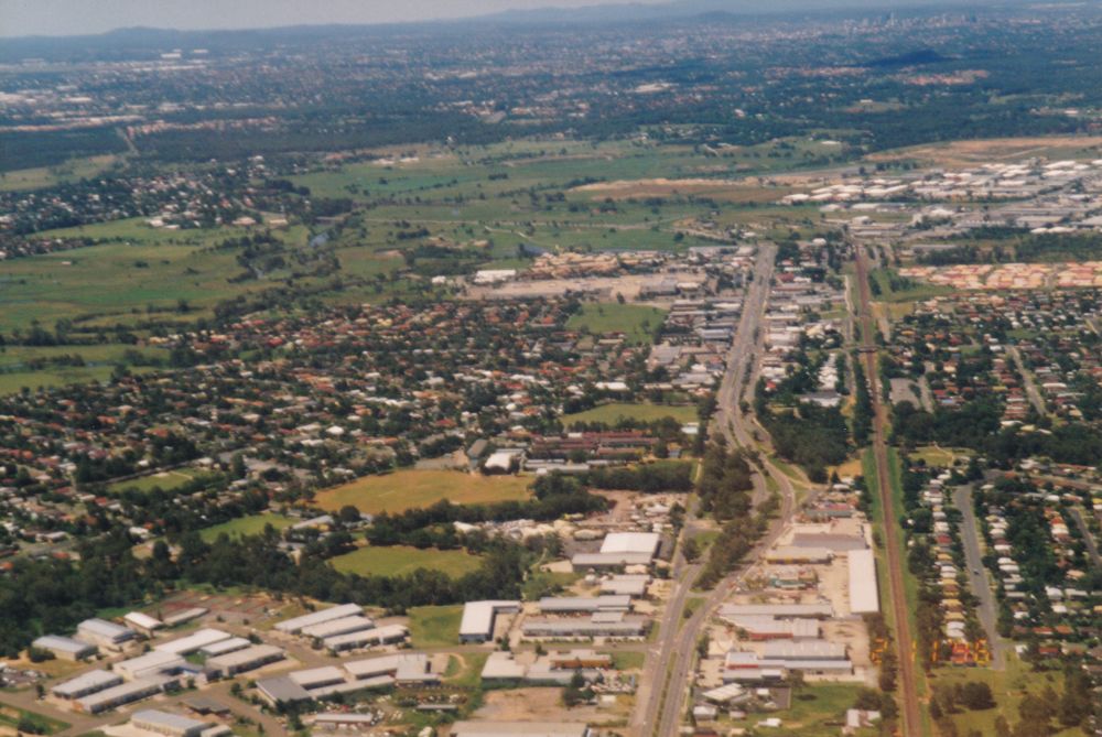 Aerial photograph looking south along the railway line and Gympie Road Lawnton and Strathpine