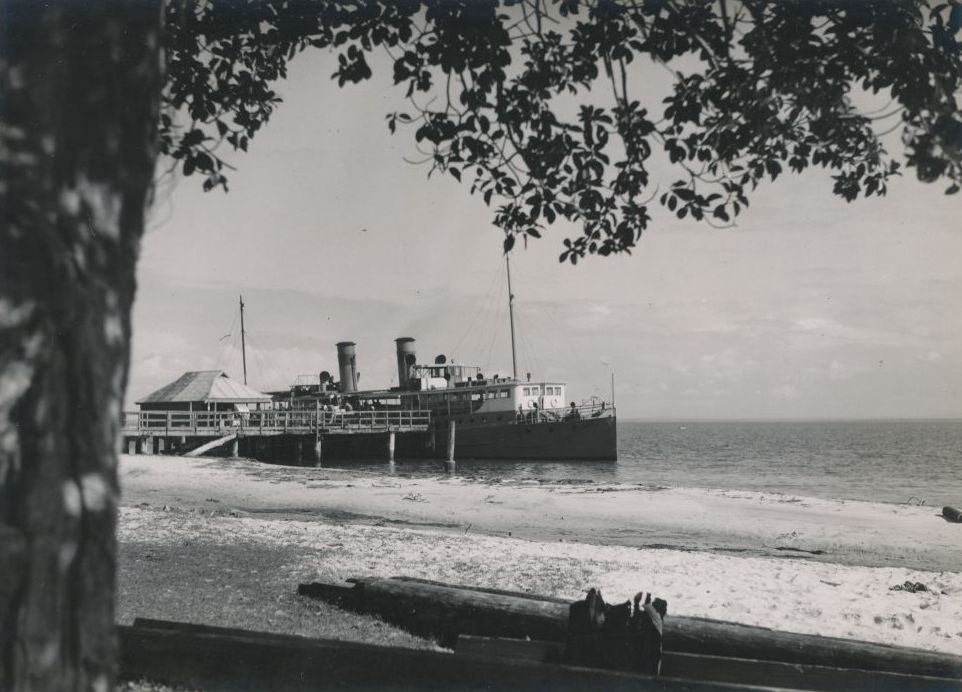 SS Koopa docked at the Bongaree Jetty (also known as the Bribie Island Jetty)