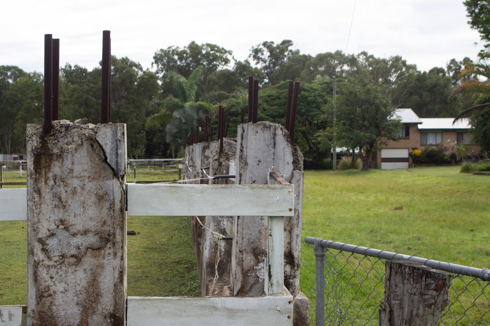 Close-up of concrete posts for the boundary fences of property located at 55 Maitland Road Burpengary East