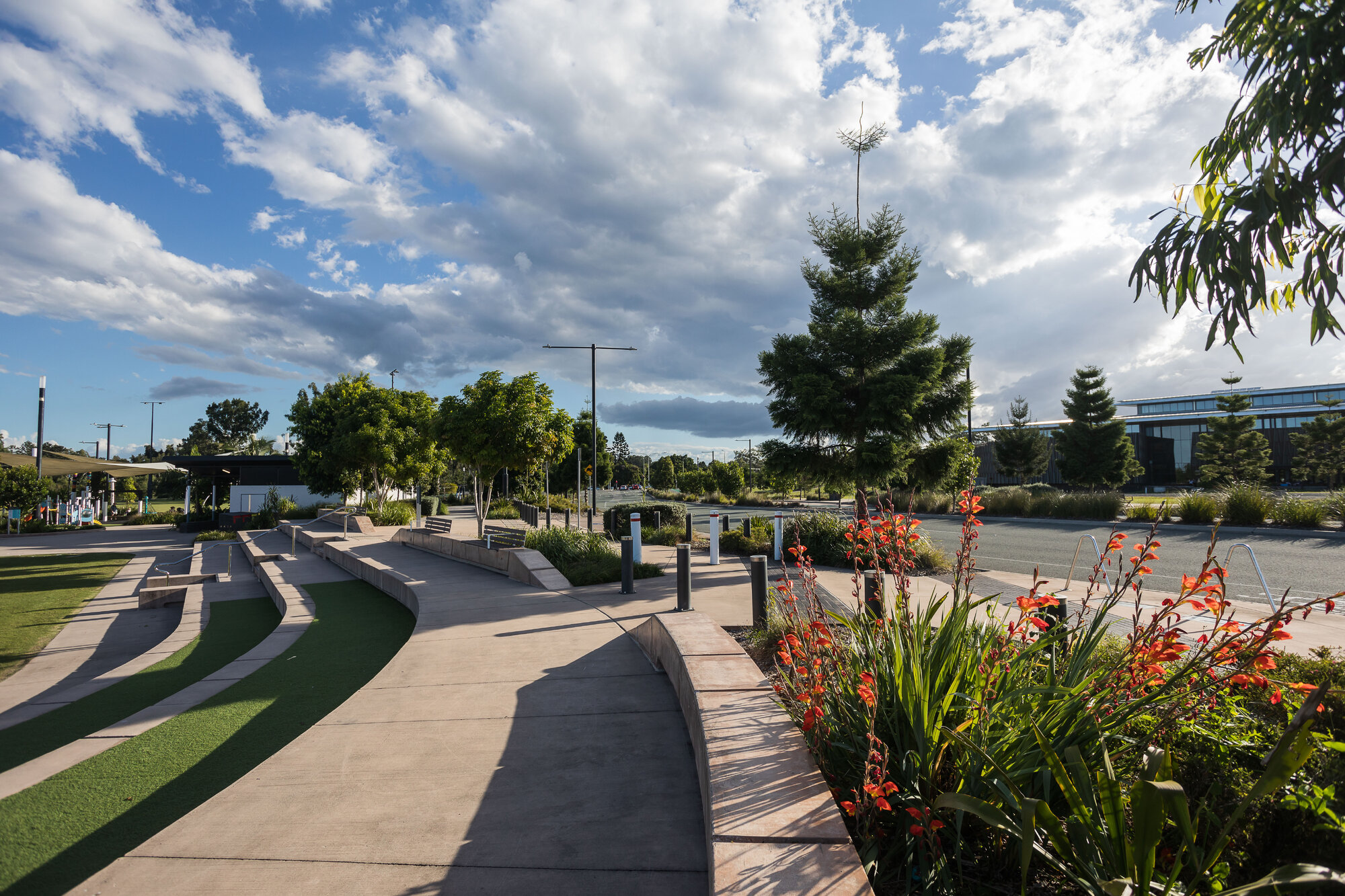 Tiered seating area at The Mill water park and adventure playground - 12 Moreton Parade Petrie