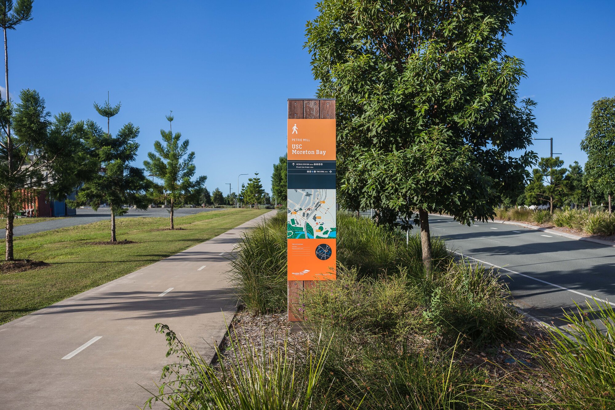 The Mill precinct - Directional sign located on shared path - Moreton Parade Petrie