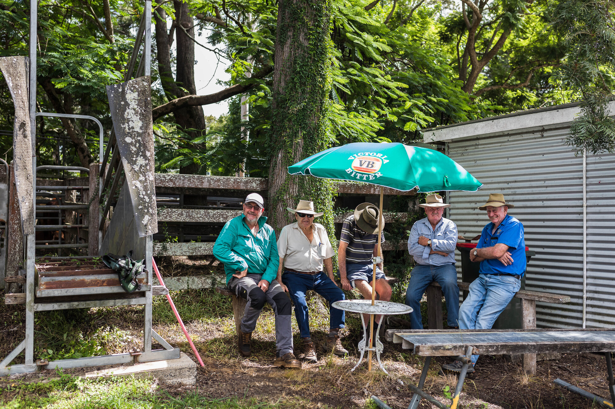 Woodford Saleyards - 129 Archer Street Woodford - group of men take timeout near the shed / kiosk