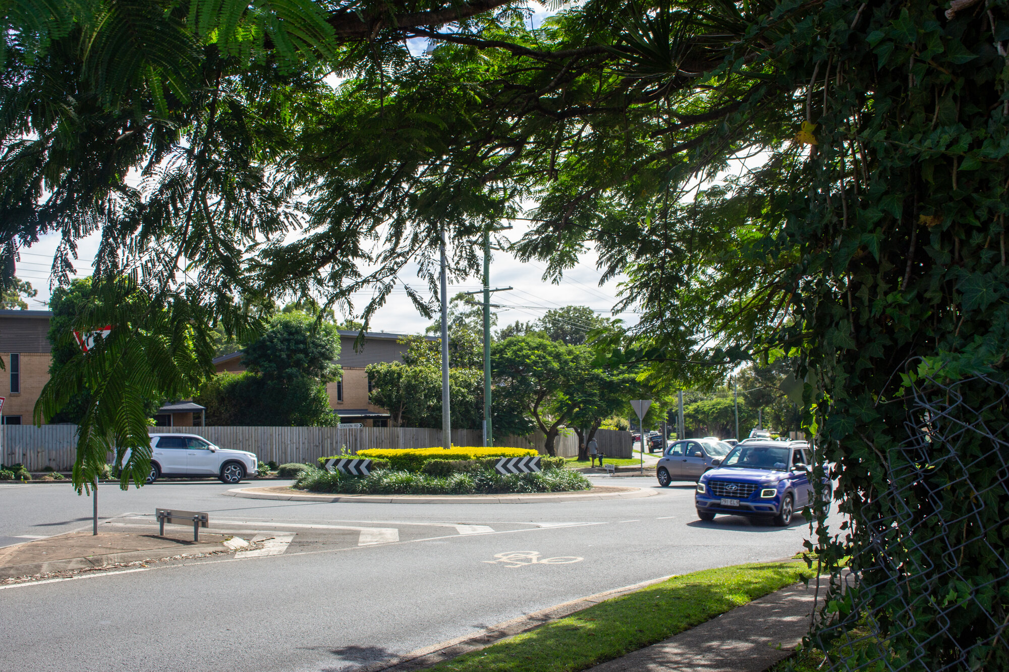 Roundabout at the intersection of Burpengary Road, Rowley Road, Station Road and Henderson Road Burpengary