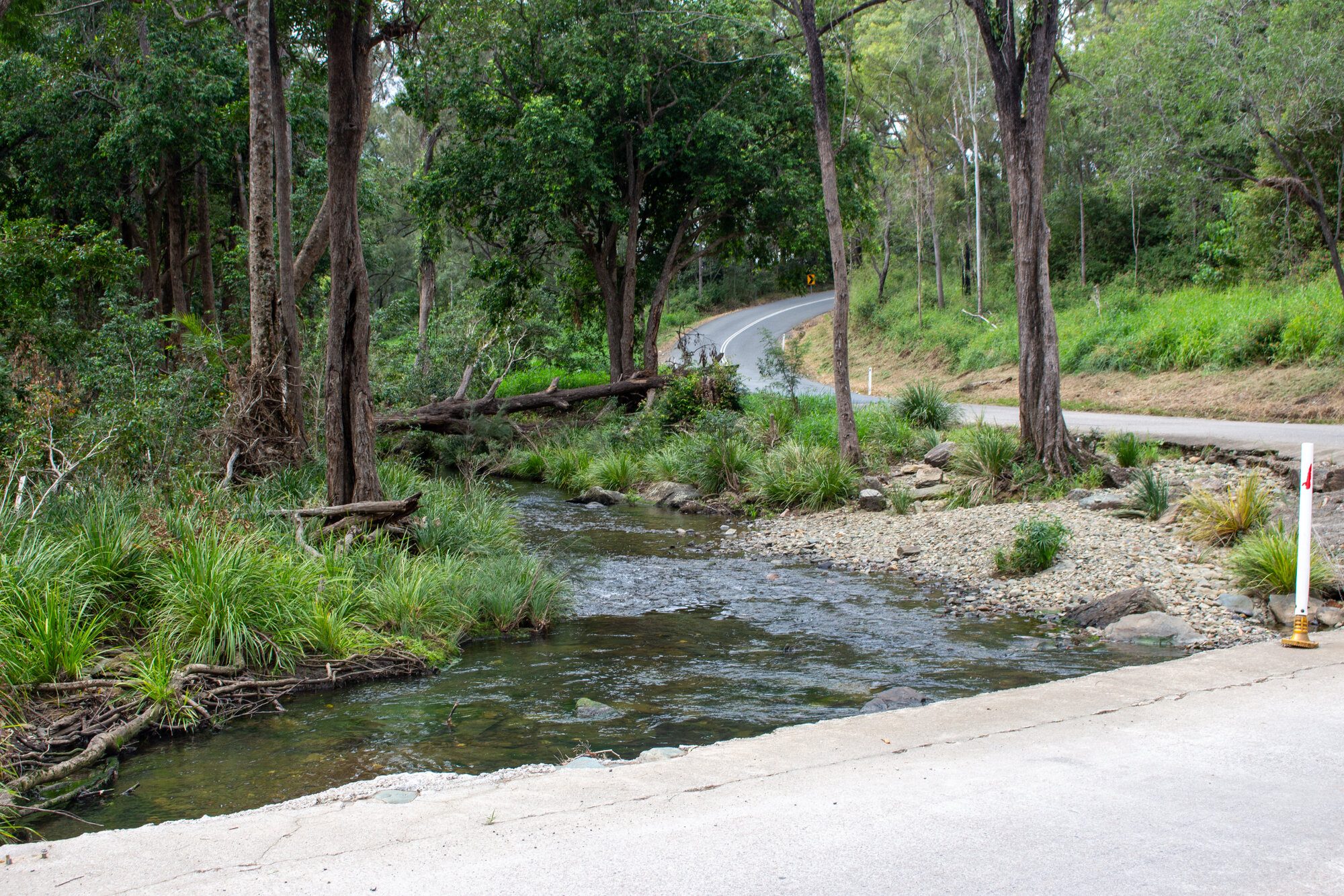 Zillmans Crossing - Old North Road Rocksberg looking east across the causeway and Caboolture River