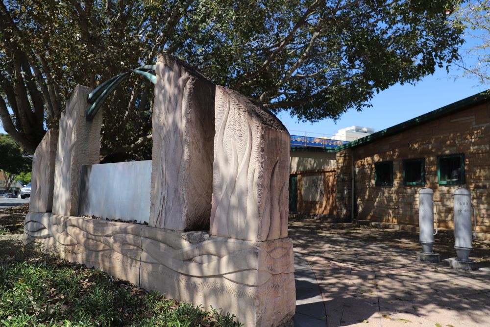 Sandstone street art (includes water feature), King Street Caboolture, 2020