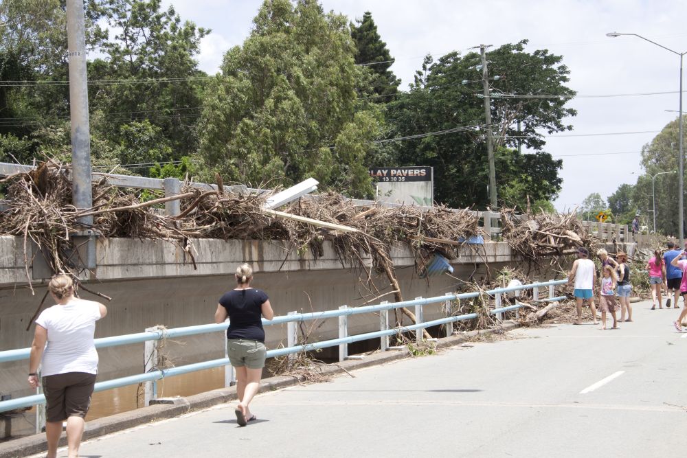 January 2011 Flood Event - Debris left on the AJ Wyllie Bridge after the North Pine River flooded 