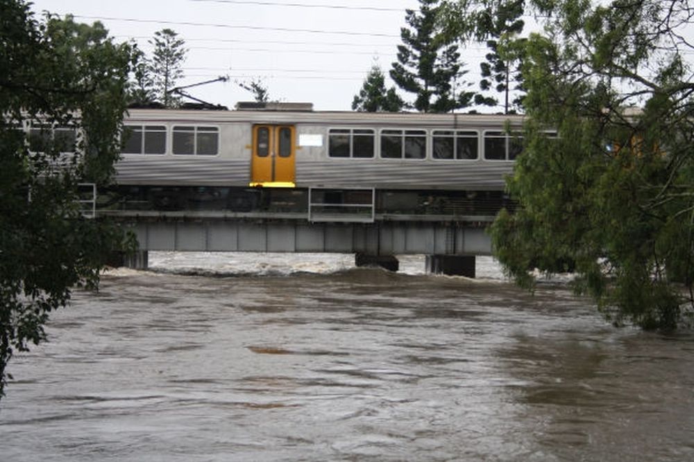 January 2011 Flood Event - Train on railway bridge over North Pine River