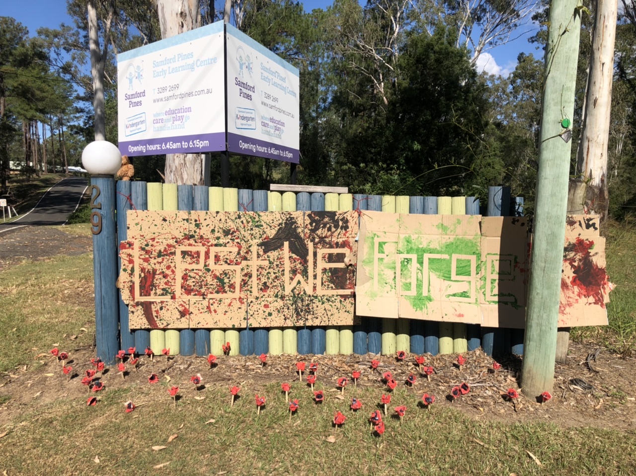 McLean Road North Camp Mountain - 25 April 2020 - Samford Pines ANZAC display