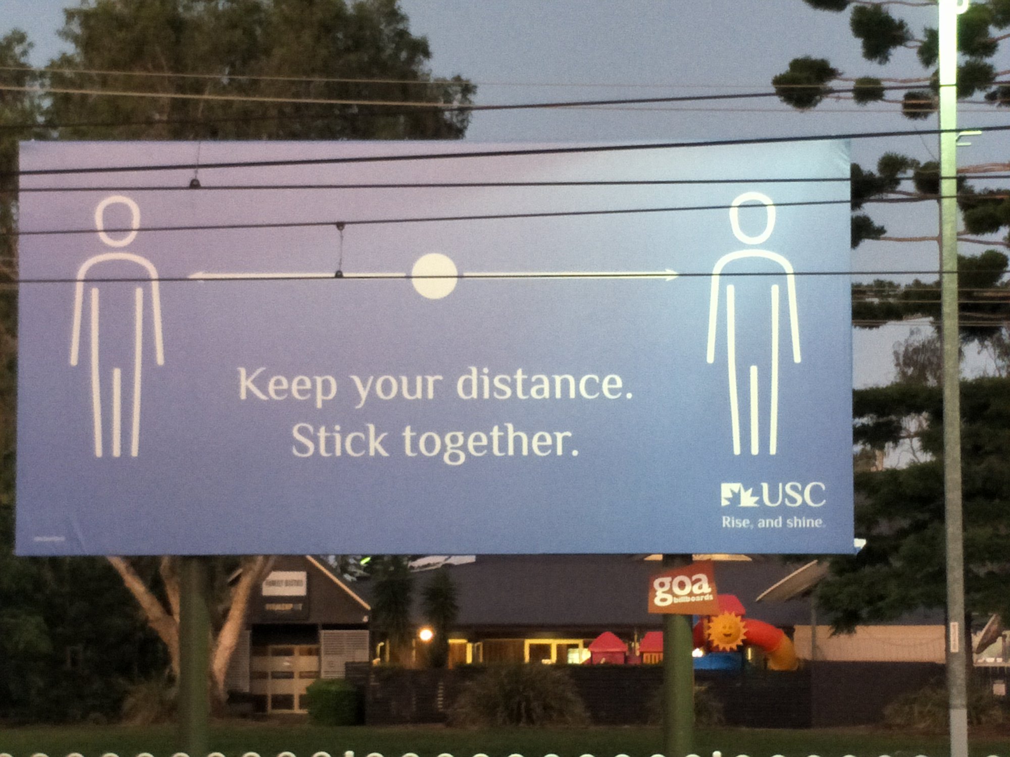 Lawnton Train Station Station Road Lawnton - 14 April 2020 - 5.50pm Lawnton Station 'Keep your distance' billboard