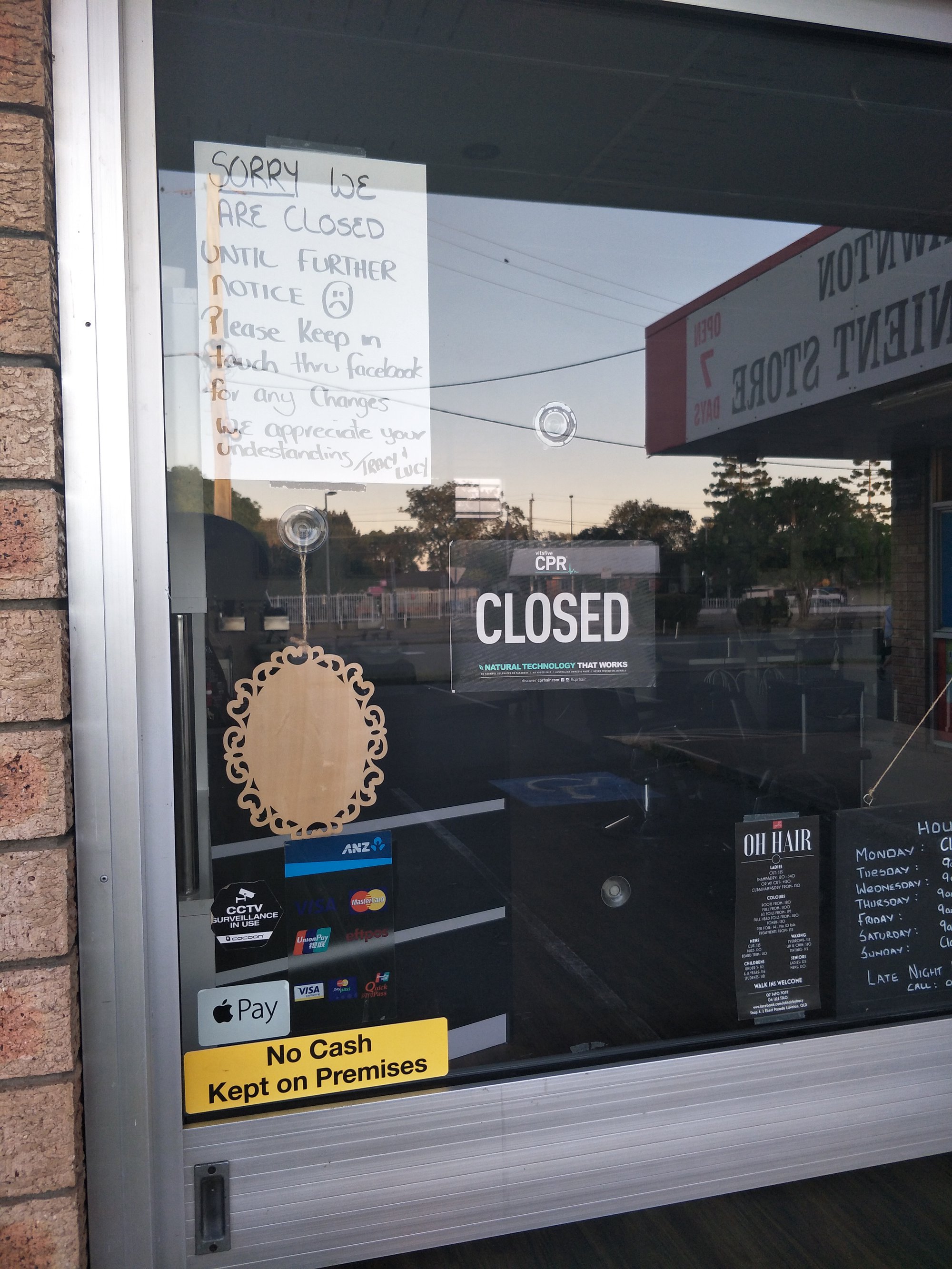 OH Hair Ebert Parade Lawnton - 14 April 2020 - Oh Hair stylist closure sign