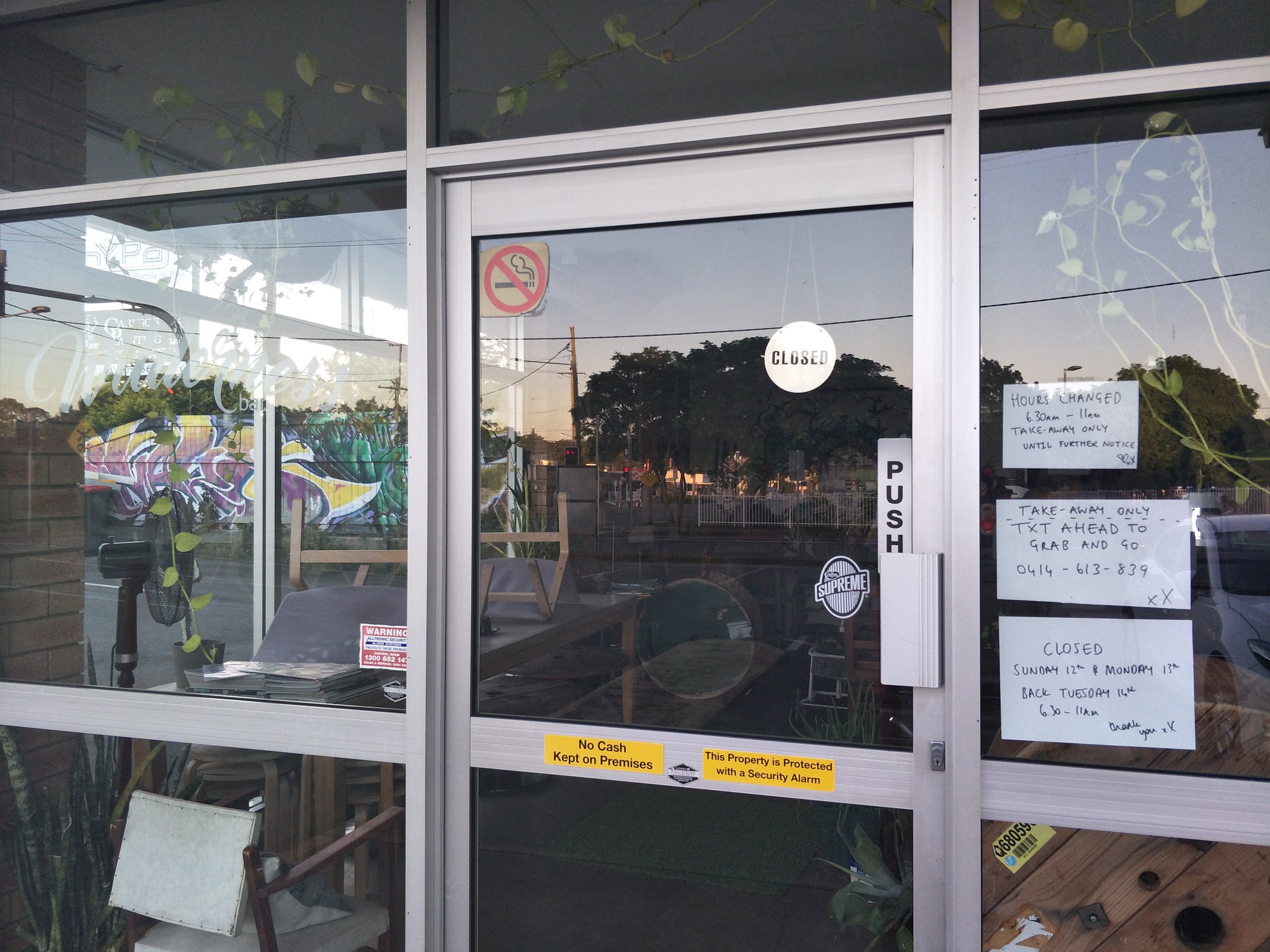 Wilderness Bar Cafe Ebert Parade Lawnton - 14 April 2020 - 5.20pm Wilderness Bar cafe Covid-19 changes sign