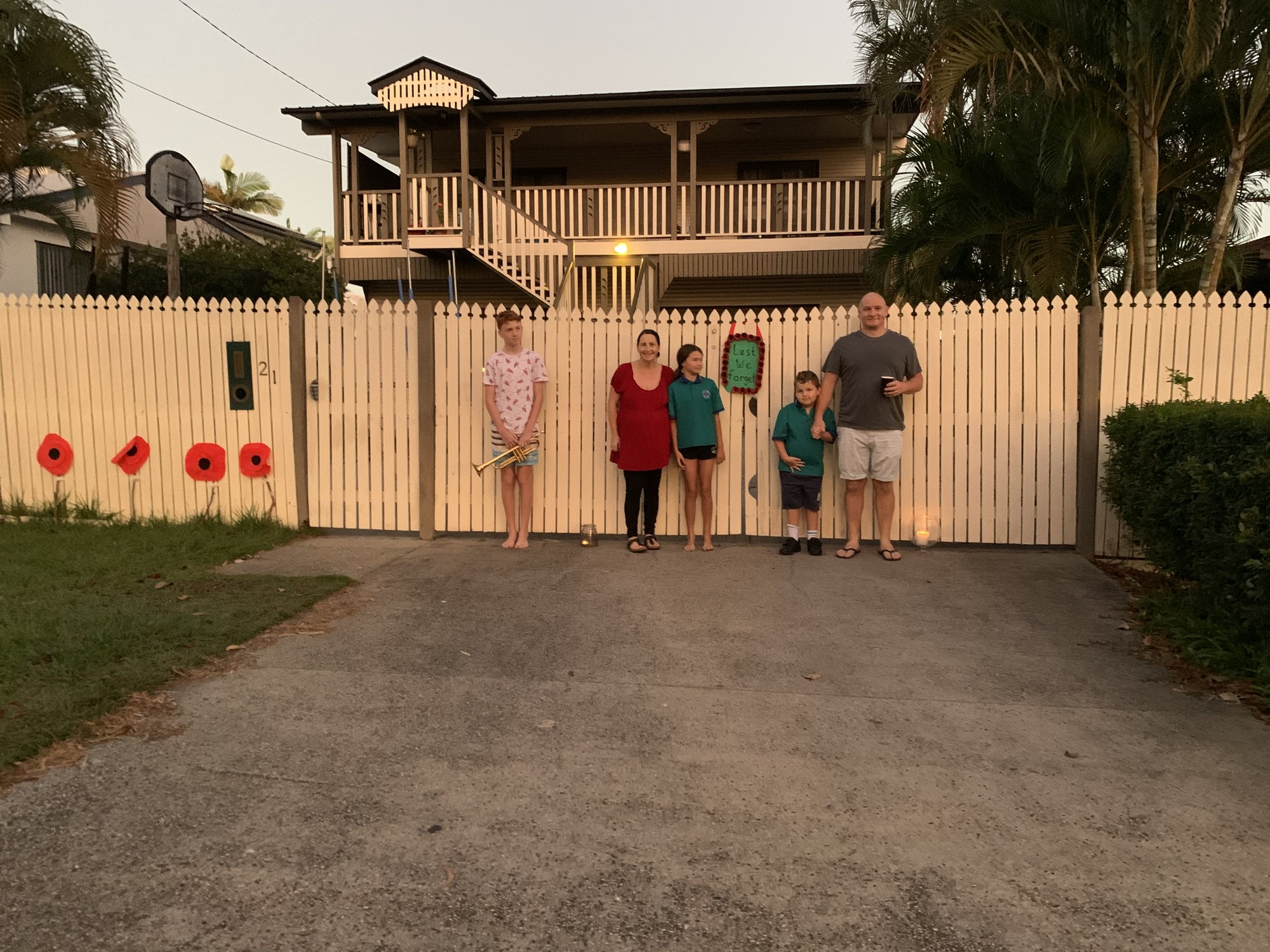 Scarborough Road Redcliffe - Dunn-Hay family's tribute to Anzacs Driveway Dawn service