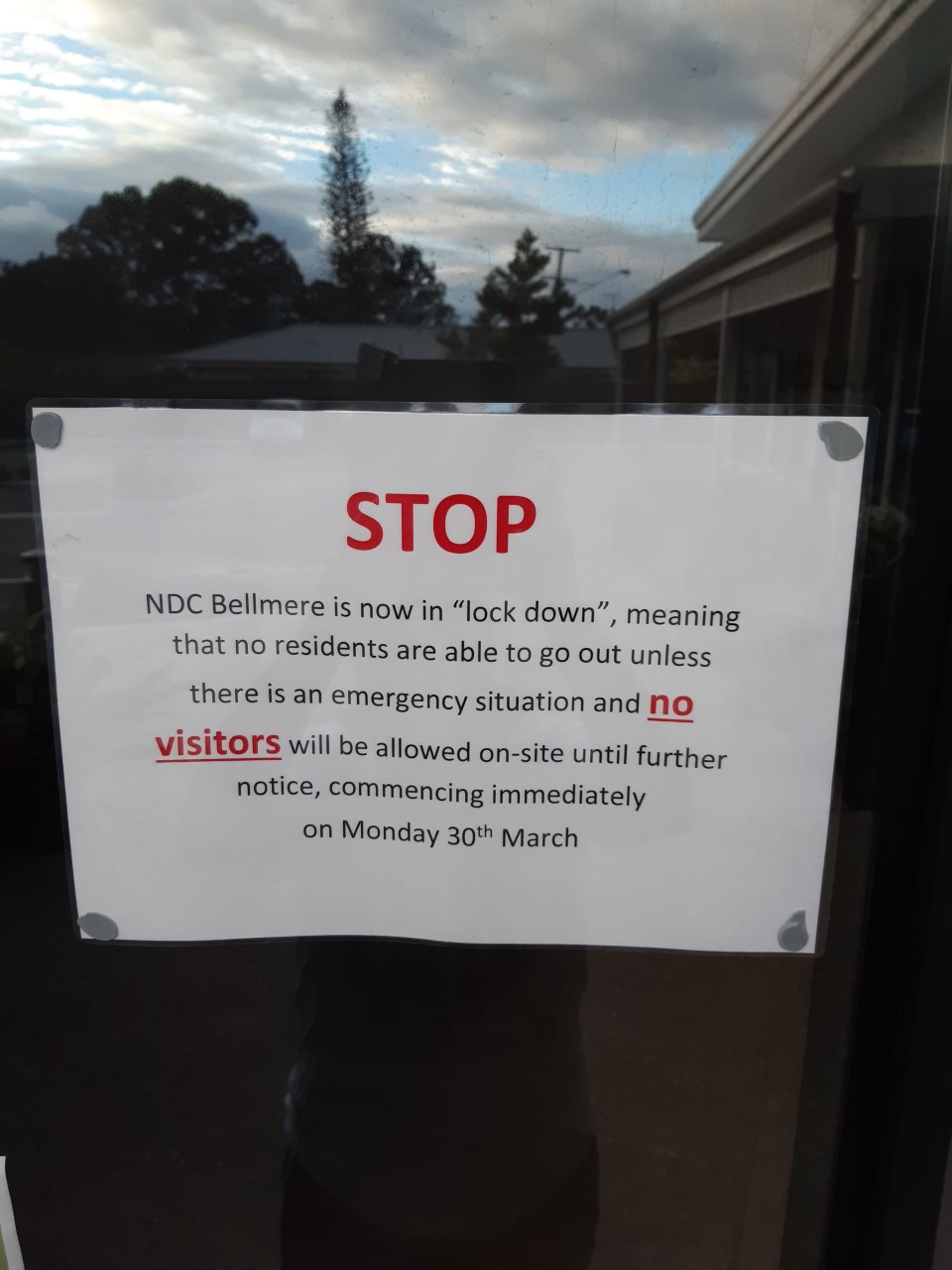 NewDirectionCare Bellmere - Lotus Avenue Bellmere - 10 April 2020 - lock down notice aged care facility