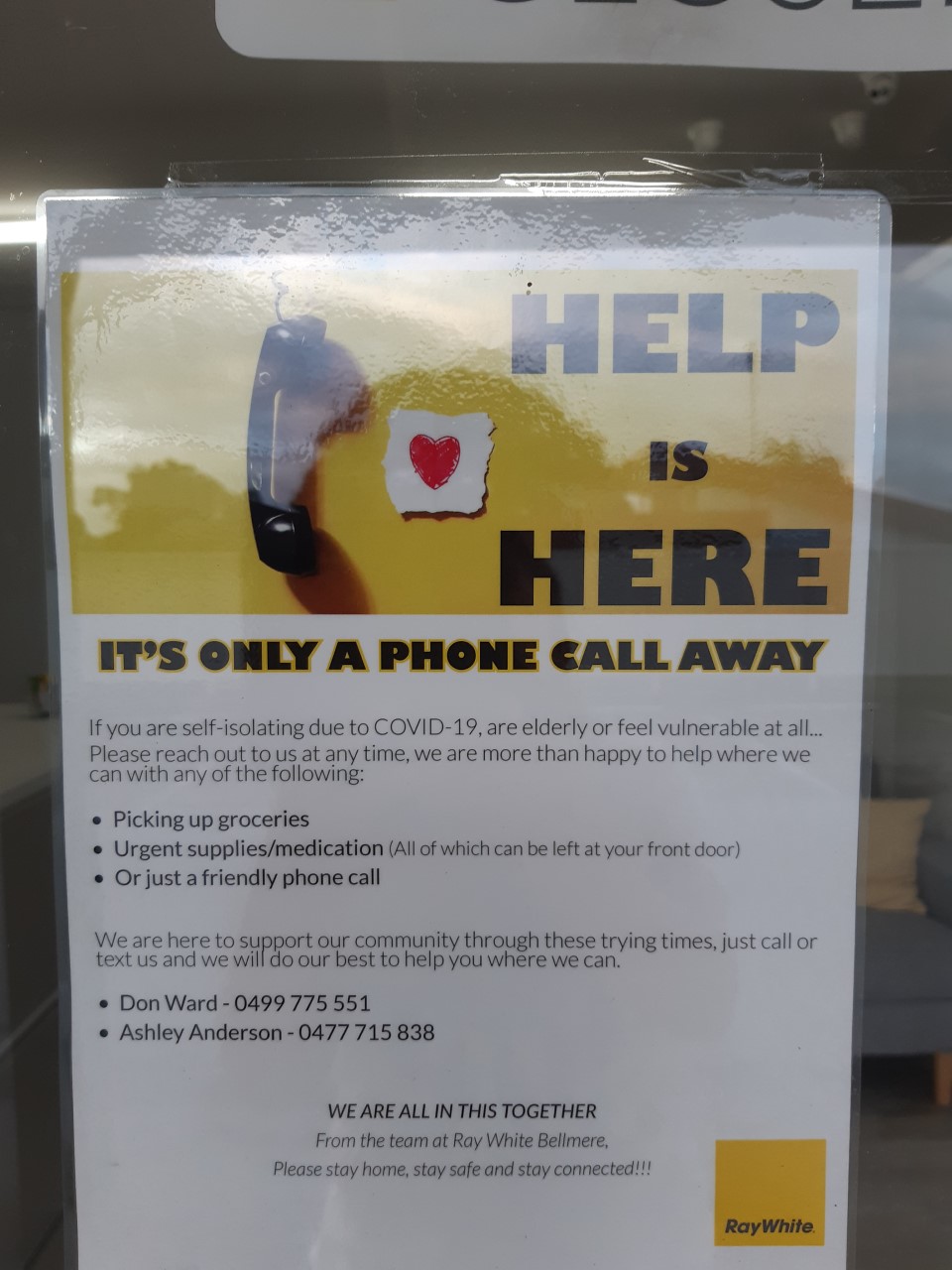 RayWhite Real Estate Agency - Bellmere Shopping Centre - Bellmere Road Bellmere - 10 April 2020 - covid-19 support sign